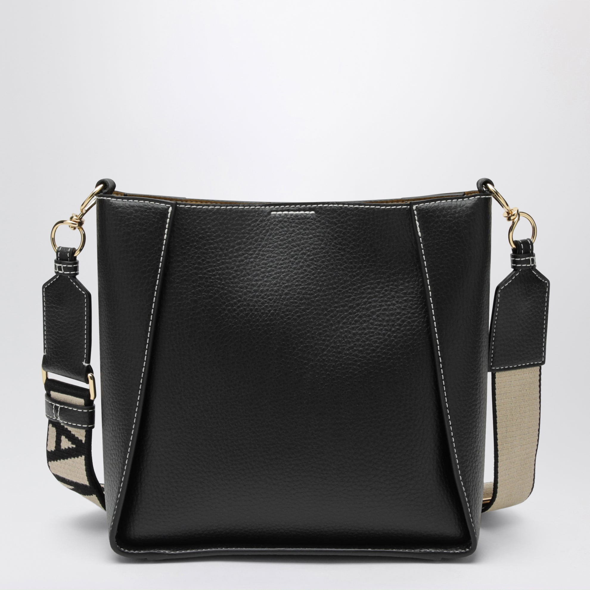 Borsa a tracolla quadrata nera con logo