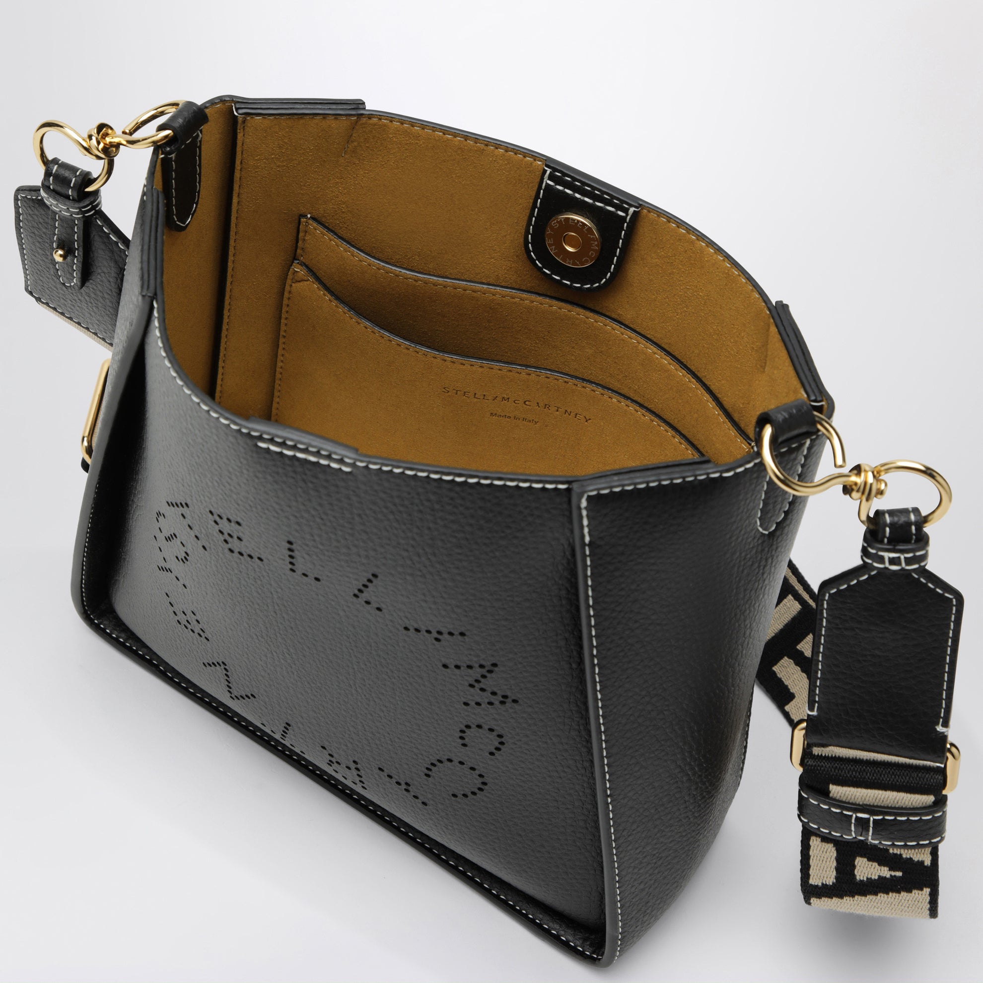 Borsa a tracolla quadrata nera con logo