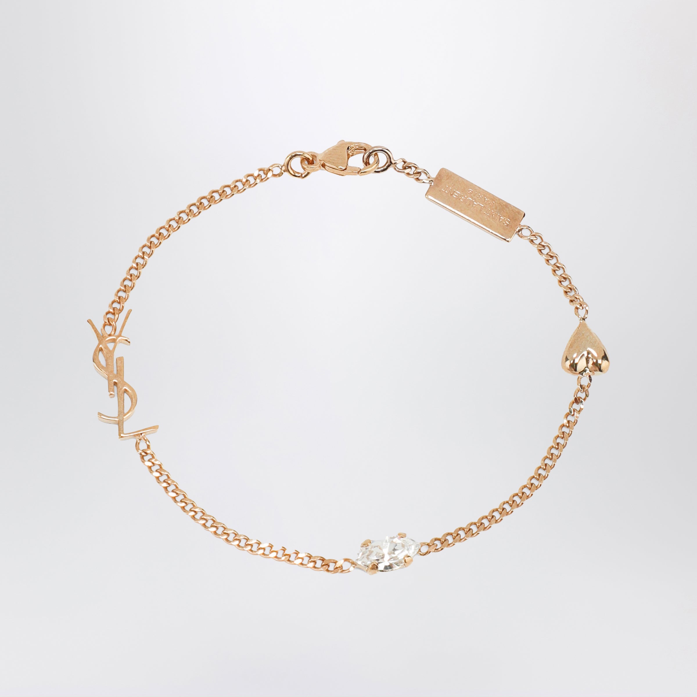 Saint Laurent Cassandre heart charm bracelet with rhinestones