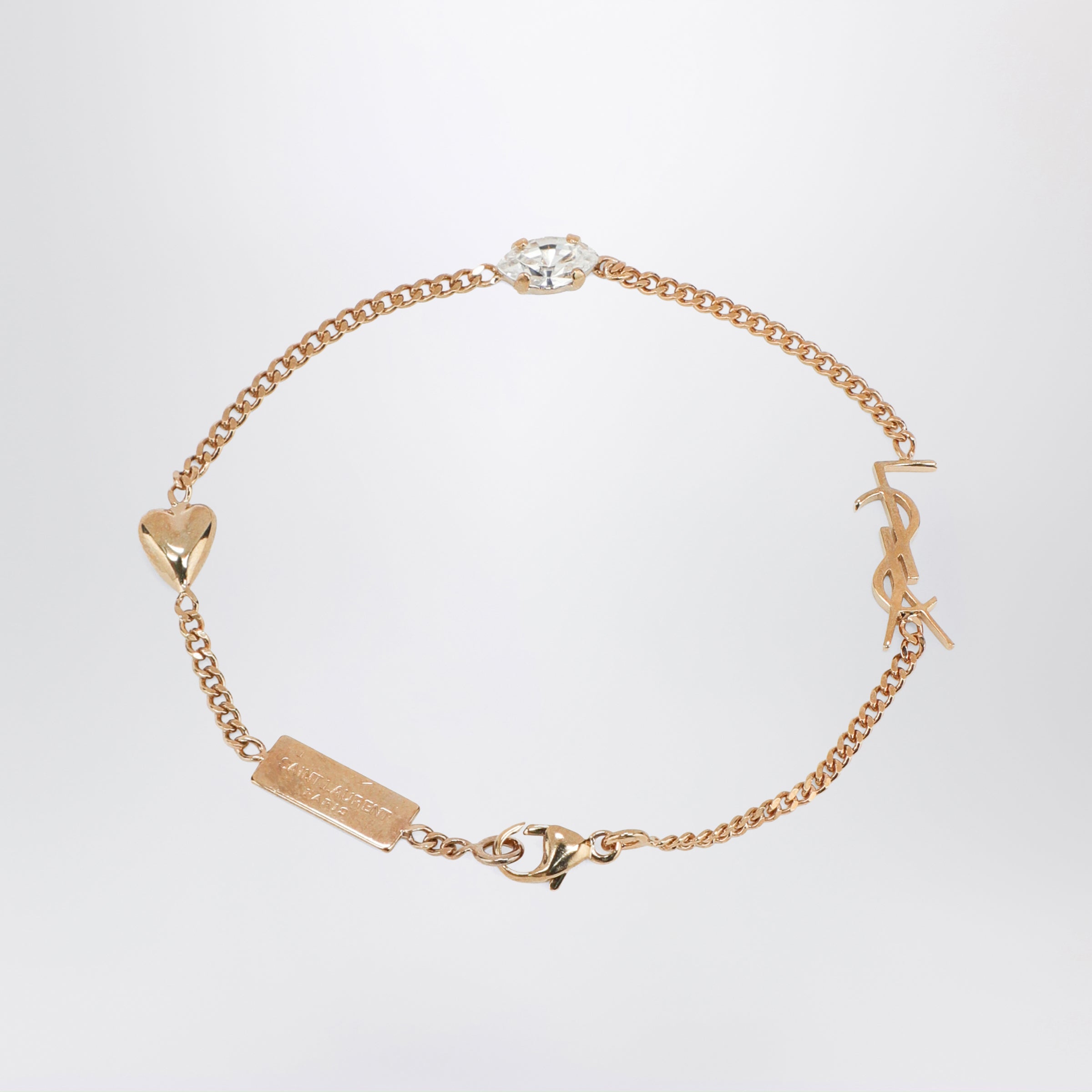 Saint Laurent Cassandre heart charm bracelet with rhinestones