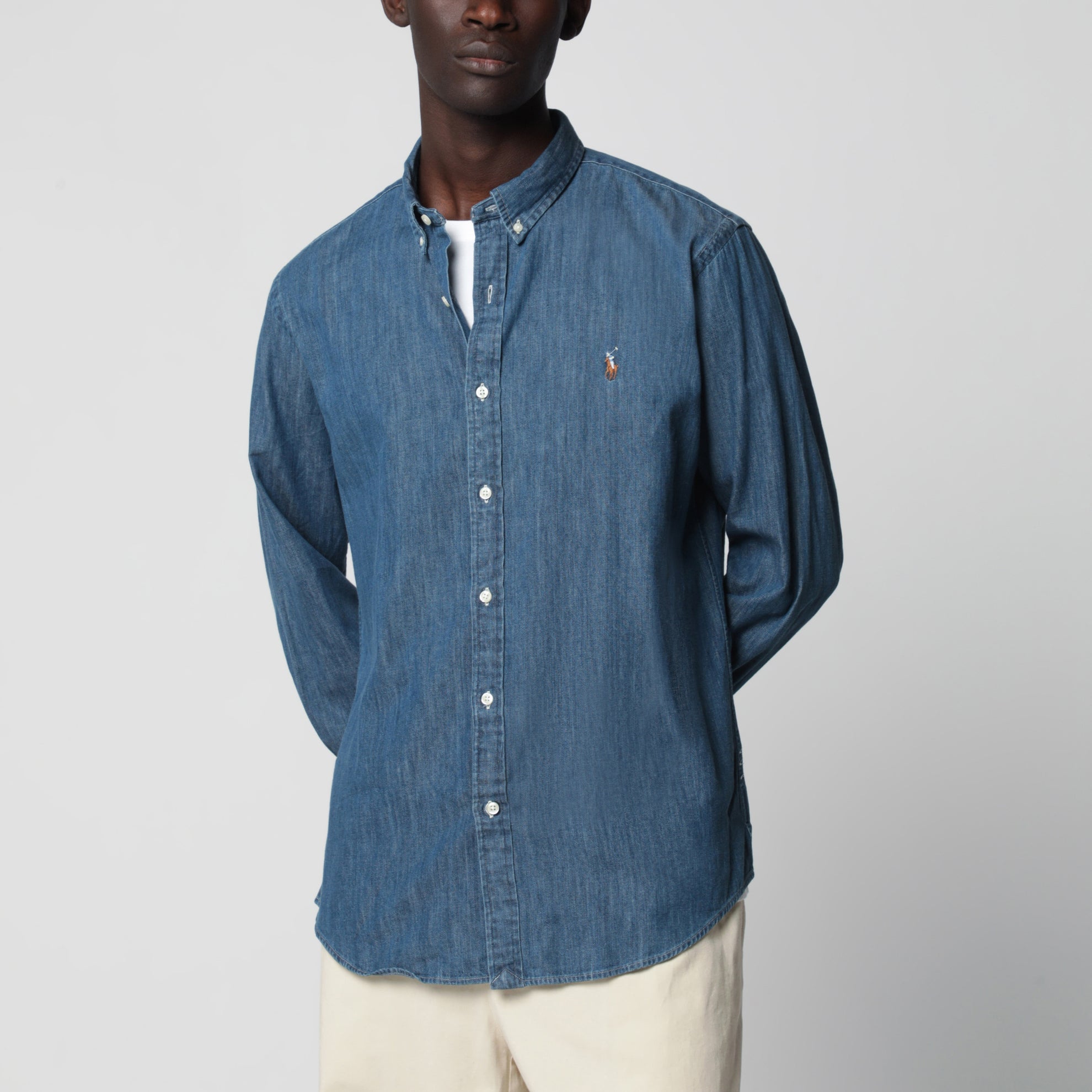 Camicia button-down in denim blu Slim-Fit