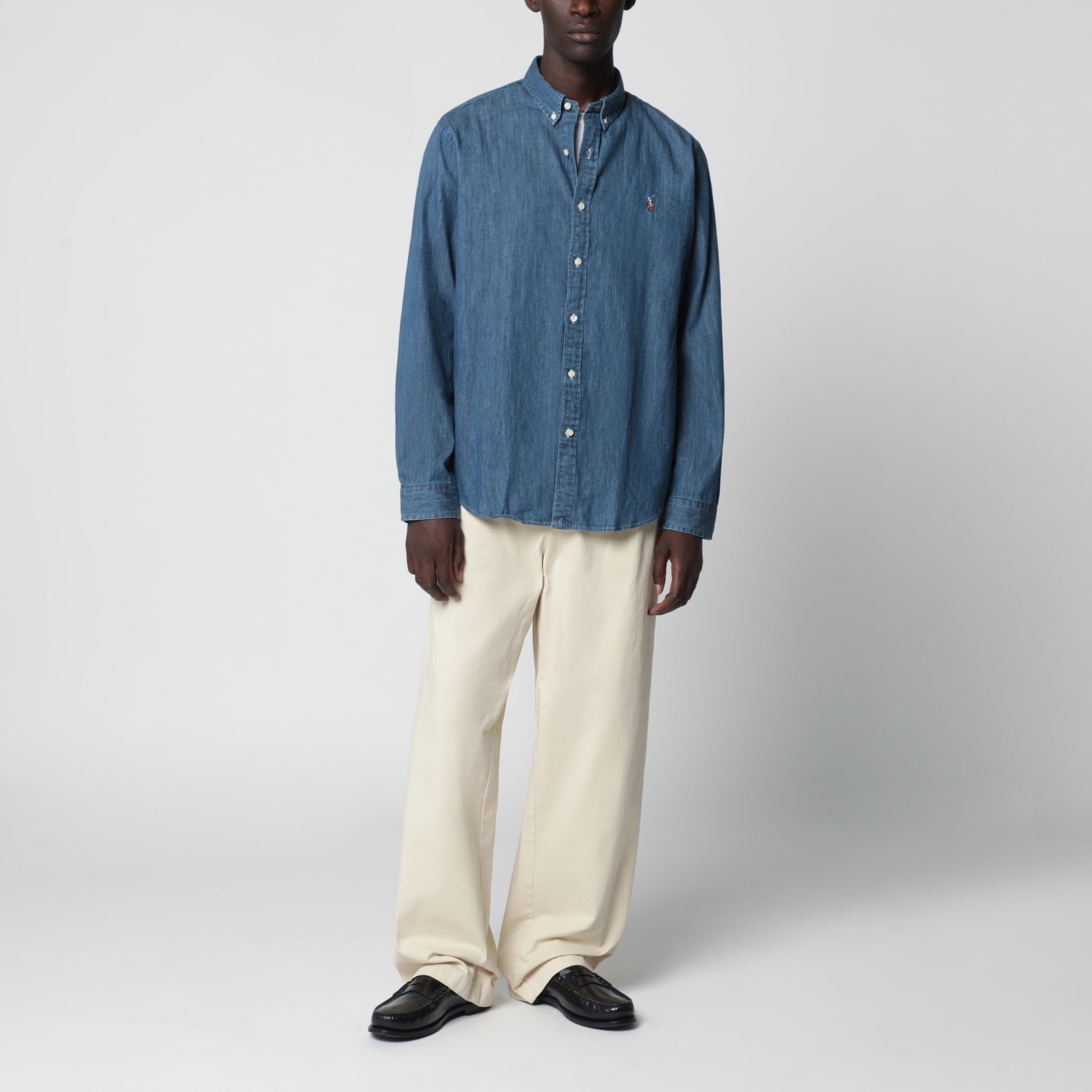 Camicia button-down in denim blu Slim-Fit