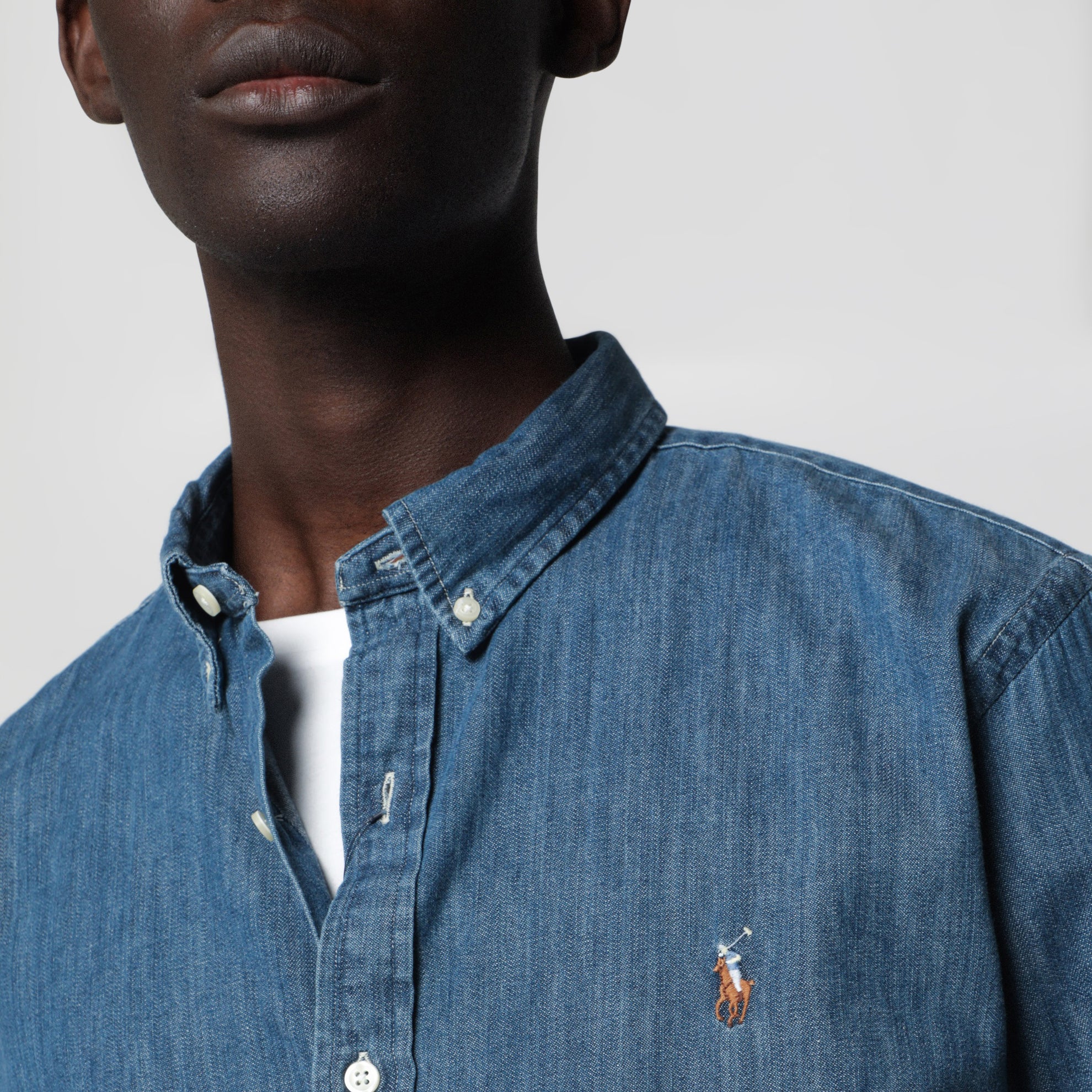 Camicia button-down in denim blu Slim-Fit