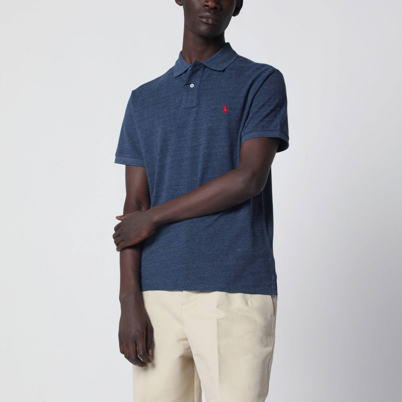 Polo Custom Slim-Fit en coton bleu marine chiné