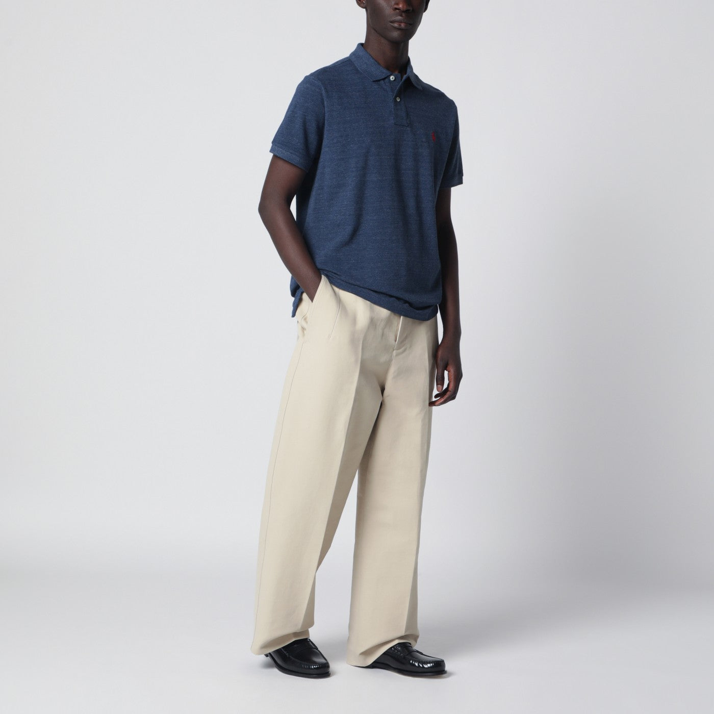 Polo Custom Slim-Fit en coton bleu marine chiné