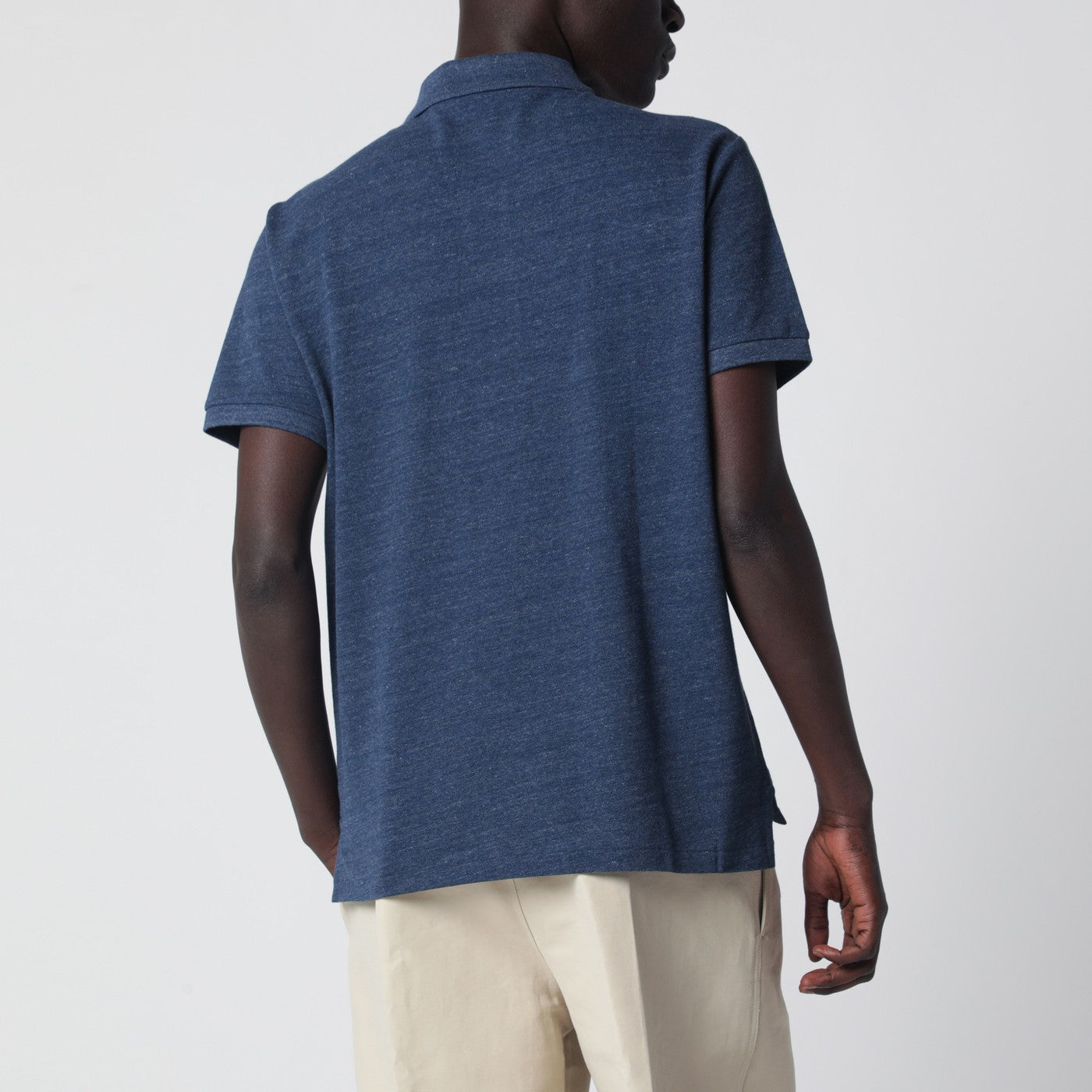 Polo Custom Slim-Fit en coton bleu marine chiné