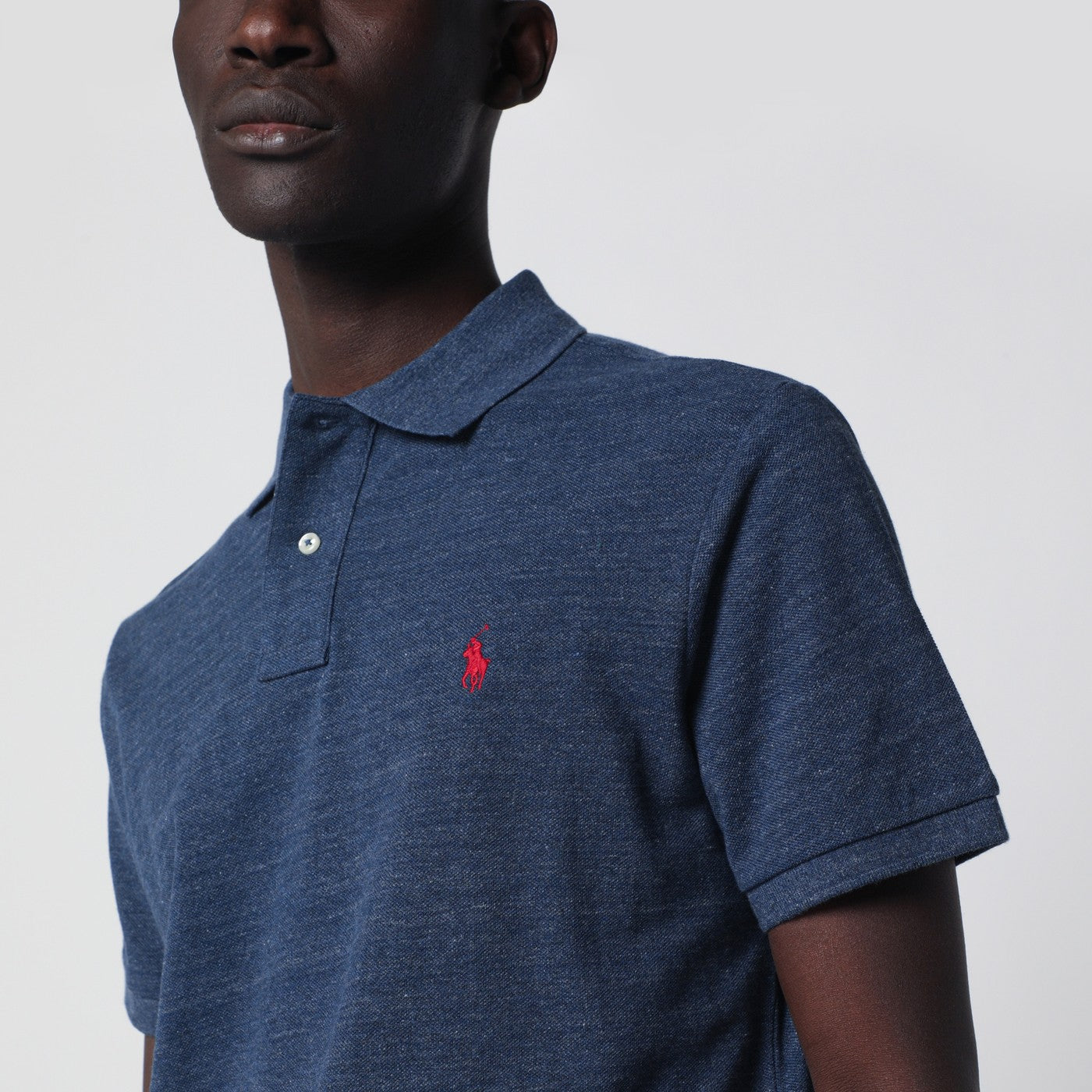 Polo Custom Slim-Fit en coton bleu marine chiné