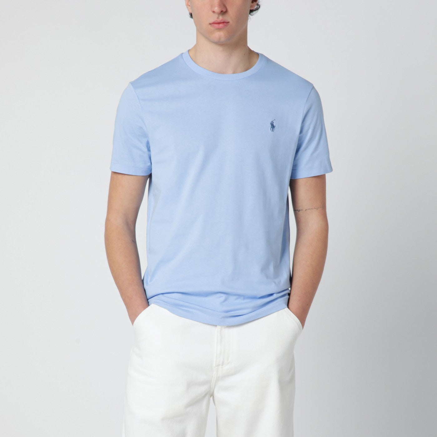T-shirt azzurra in cotone Custom Slim-Fit