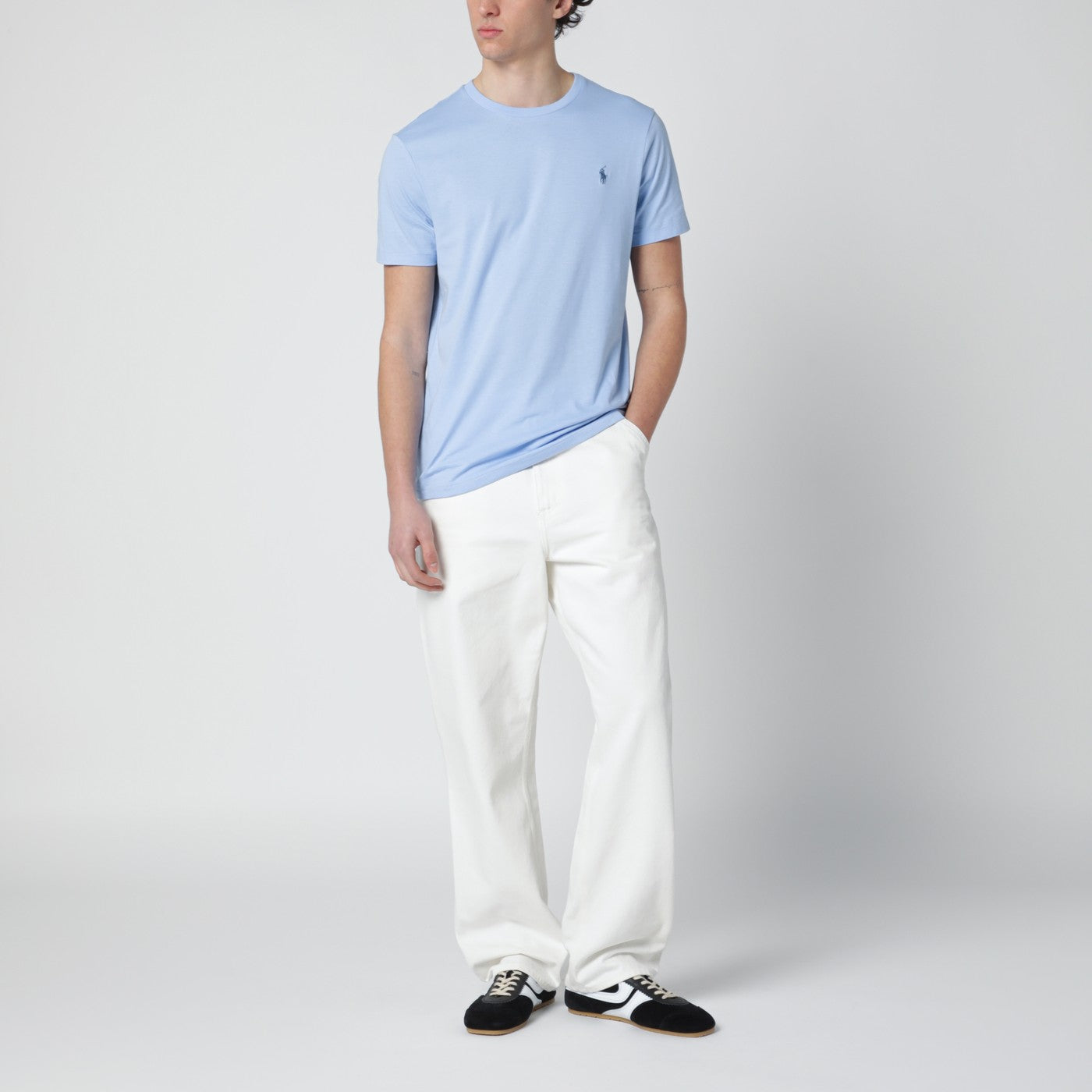 T-shirt azzurra in cotone Custom Slim-Fit