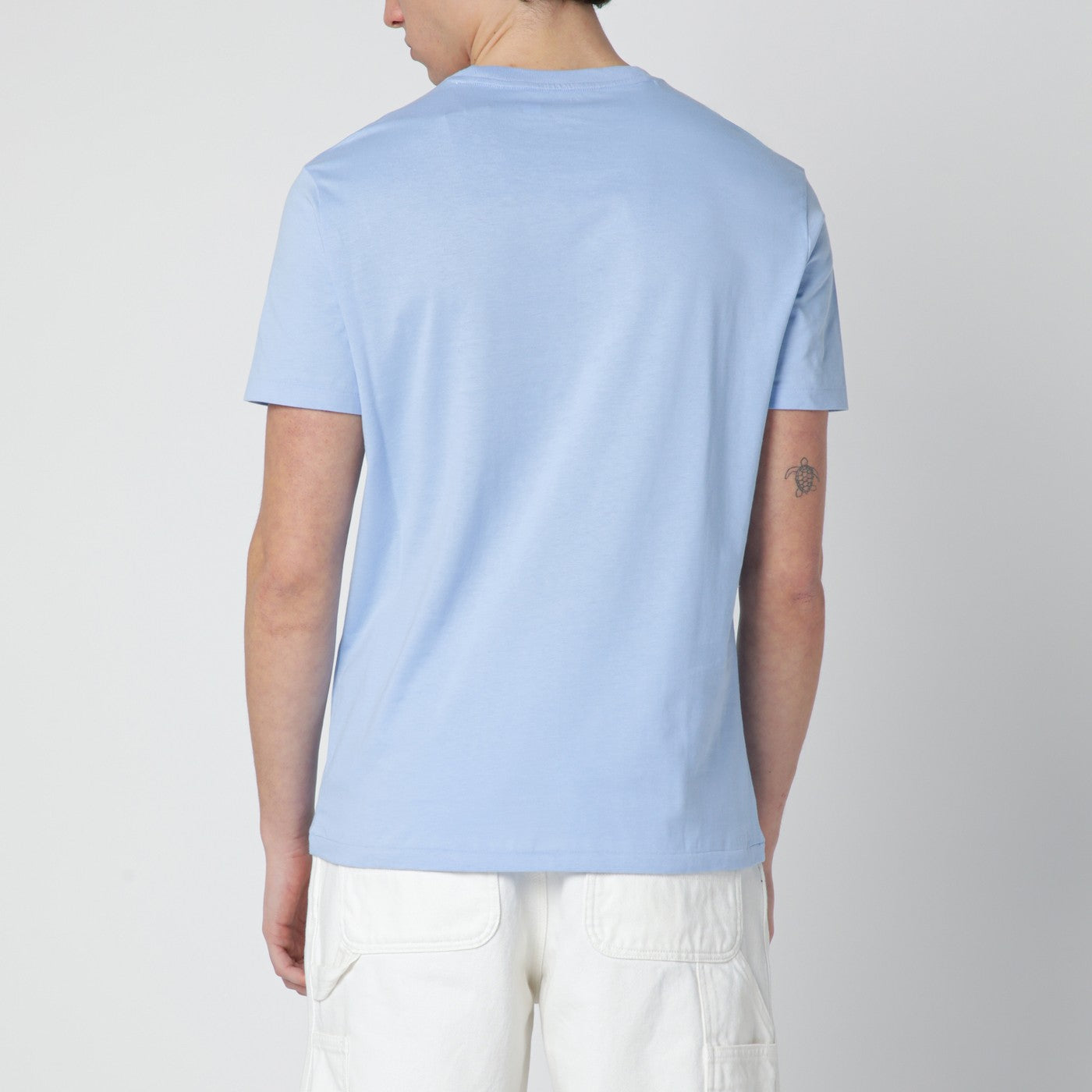 T-shirt azzurra in cotone Custom Slim-Fit