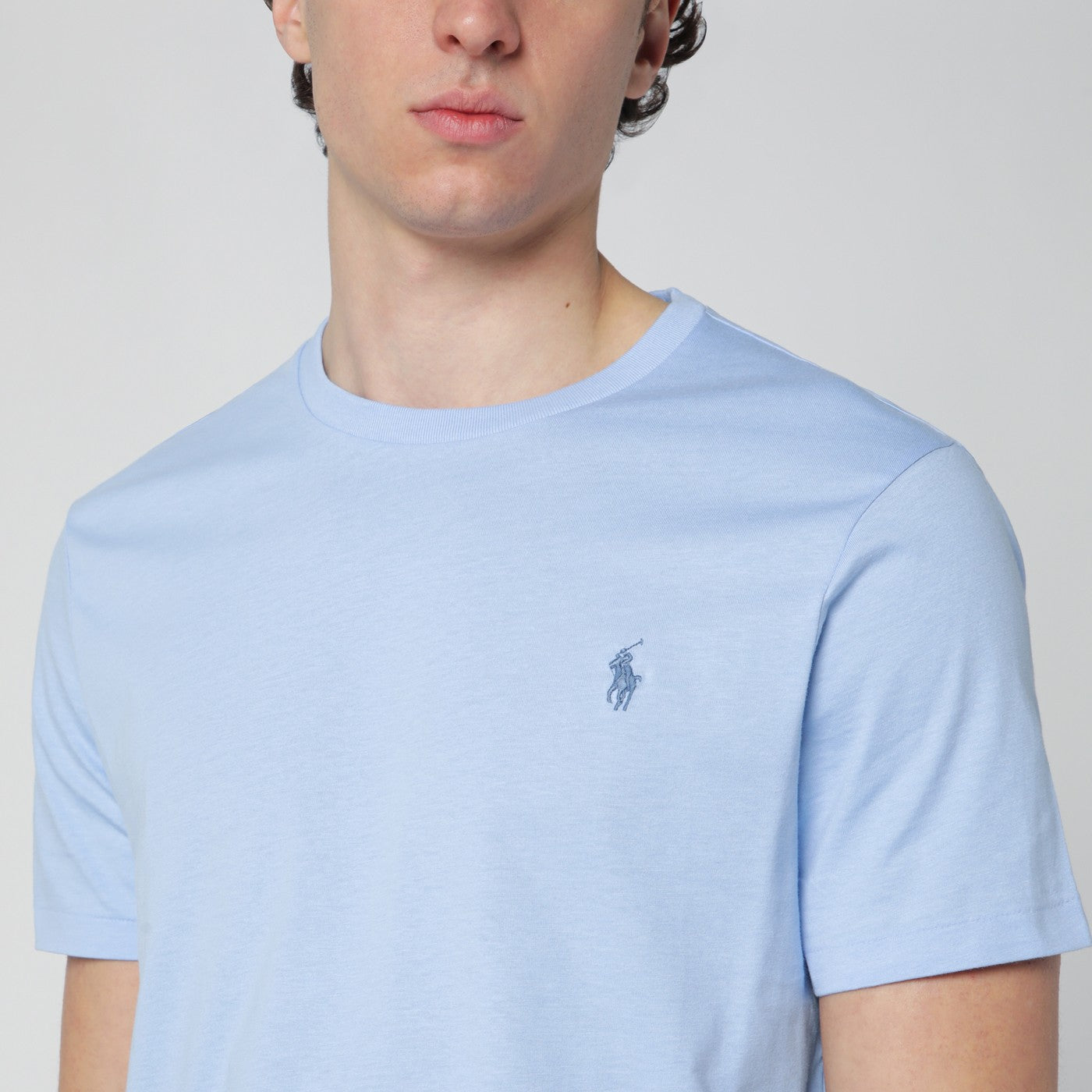 T-shirt azzurra in cotone Custom Slim-Fit