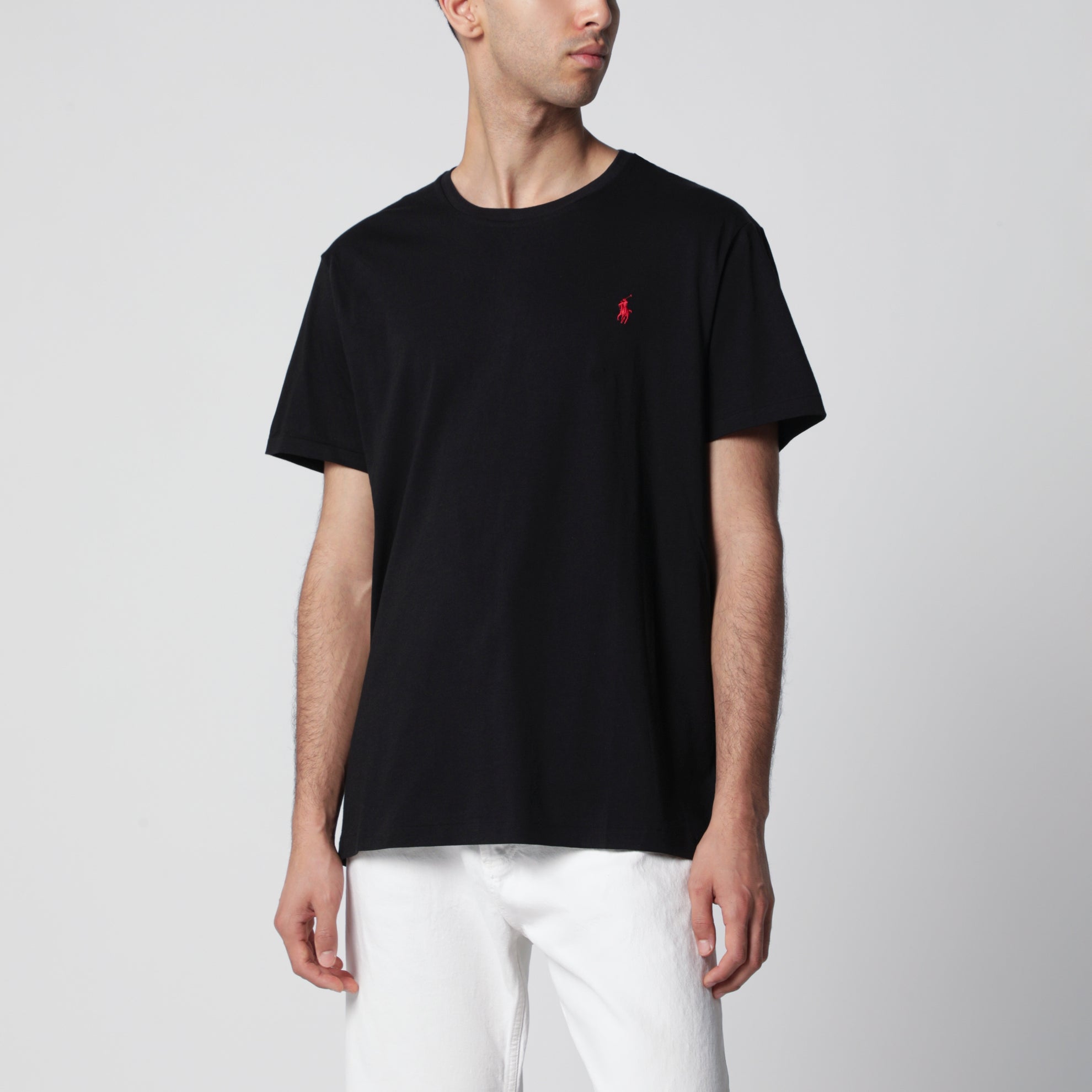 T-shirt nera in cotone Custom Slim-Fit