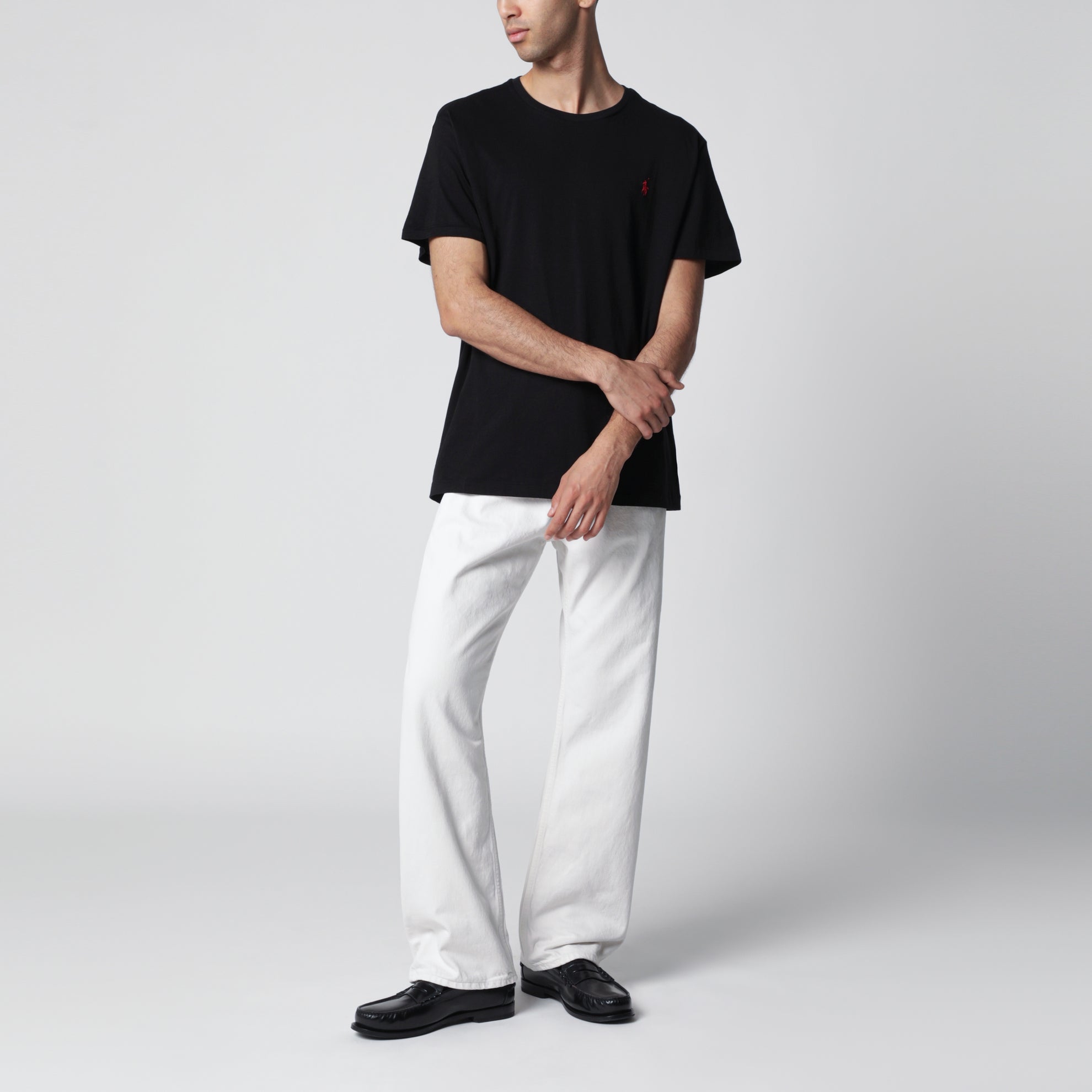 T-shirt nera in cotone Custom Slim-Fit