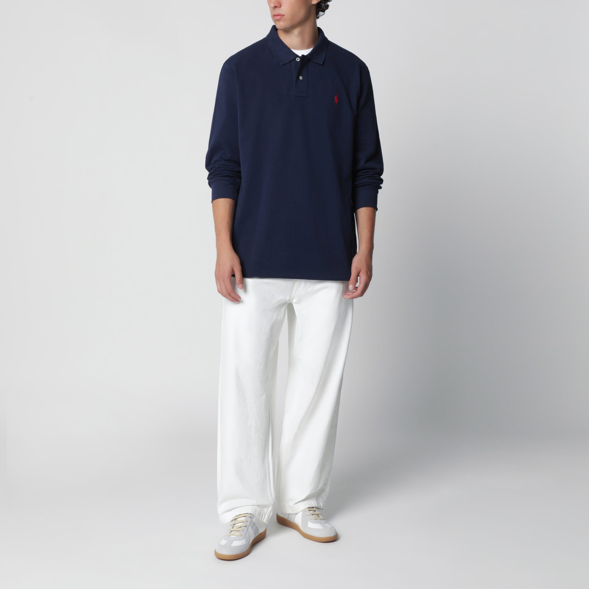 Polo blu in cotone Custom Slim-Fit