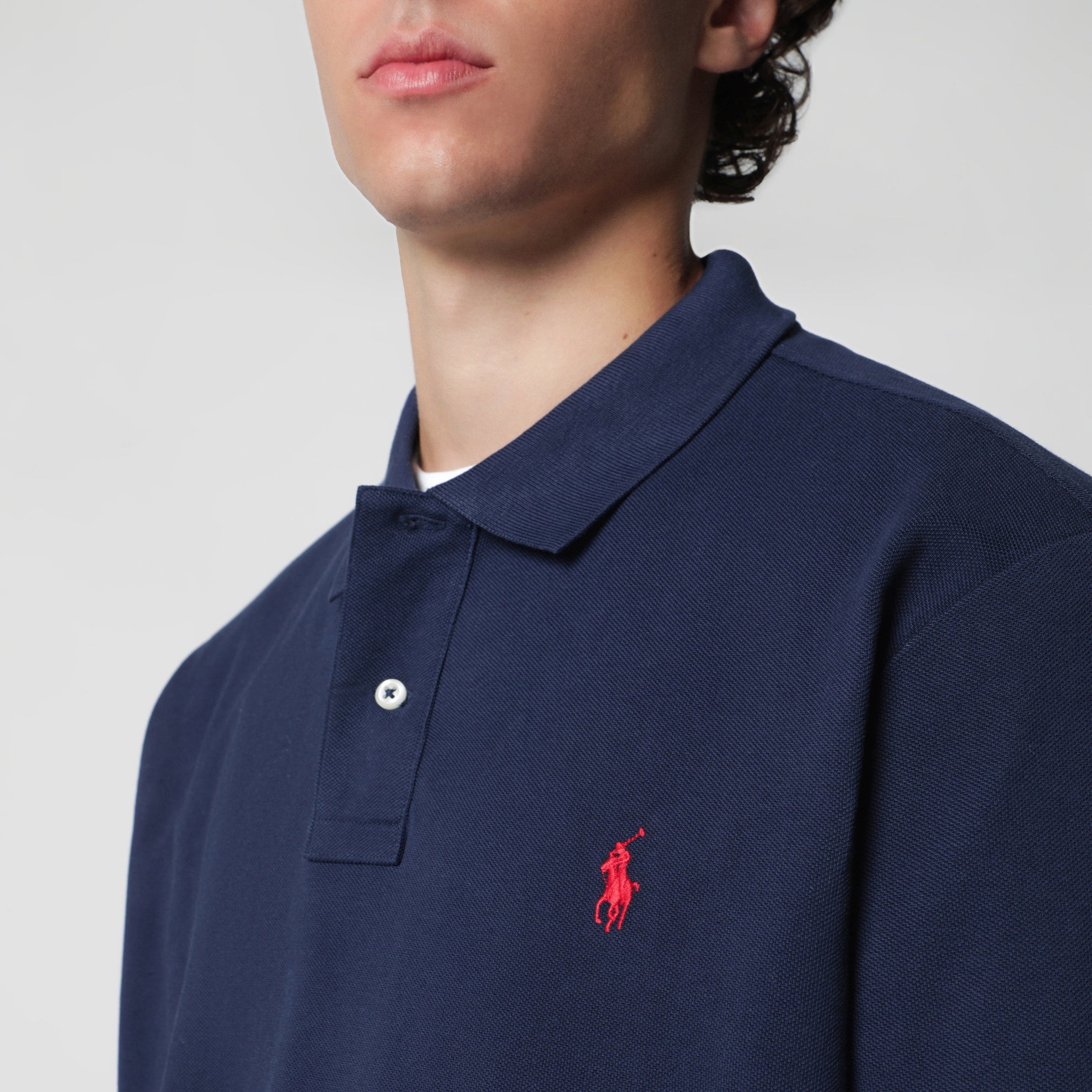 Polo blu in cotone Custom Slim-Fit