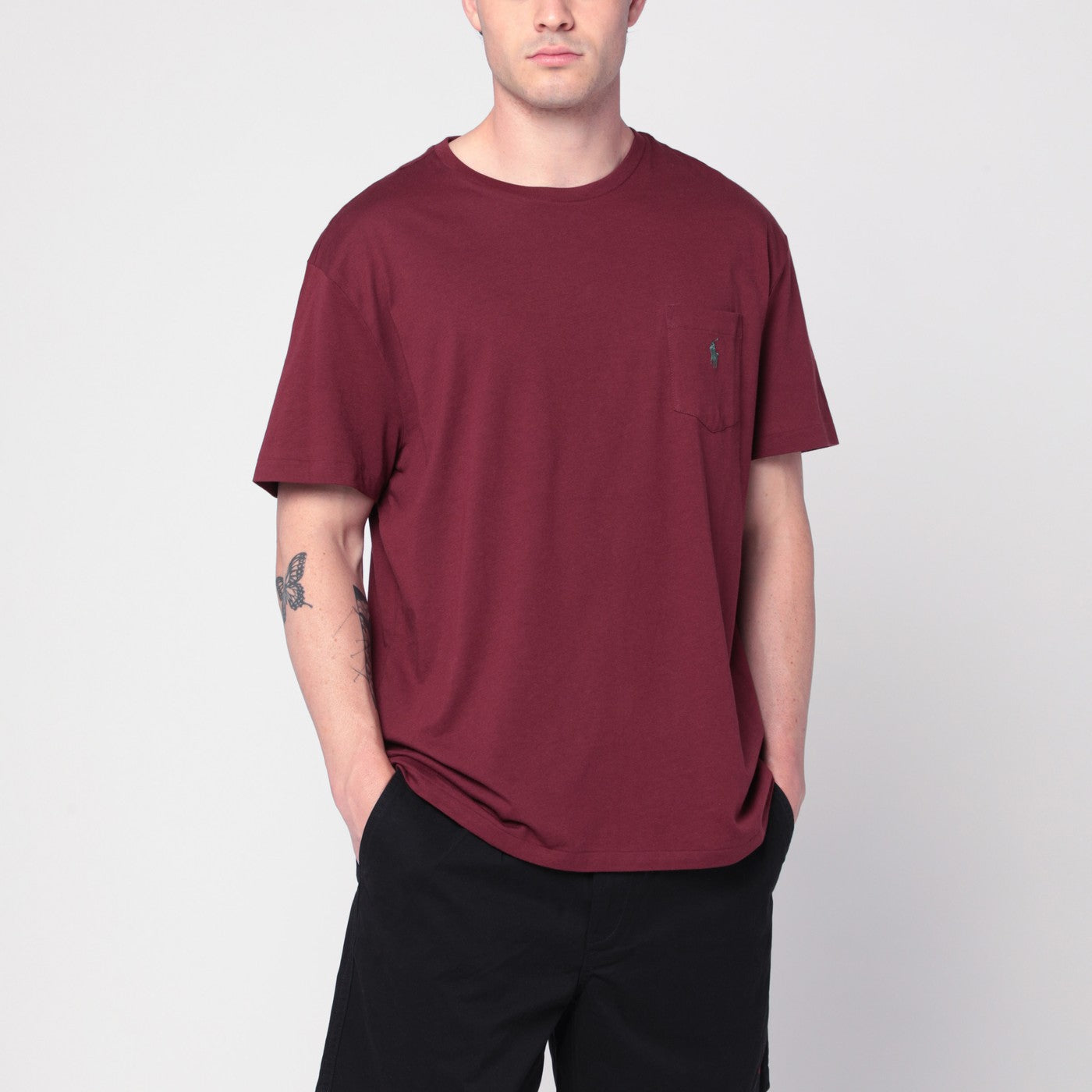 T-shirt rosso vino in cotone Classic-Fit