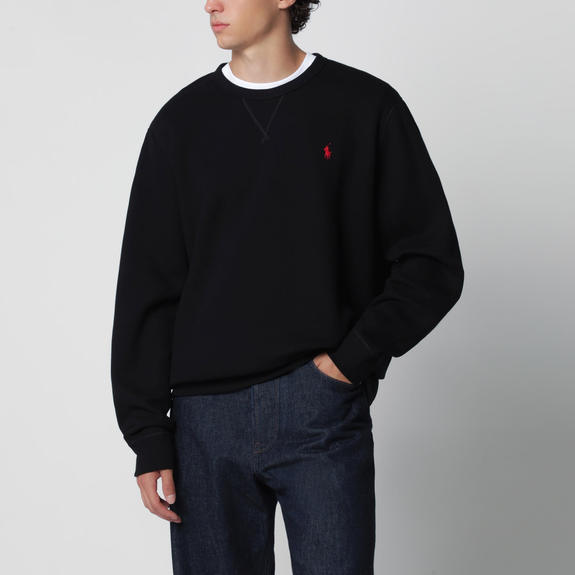 Schwarzes Rundhals-Sweatshirt aus Baumwollmischung