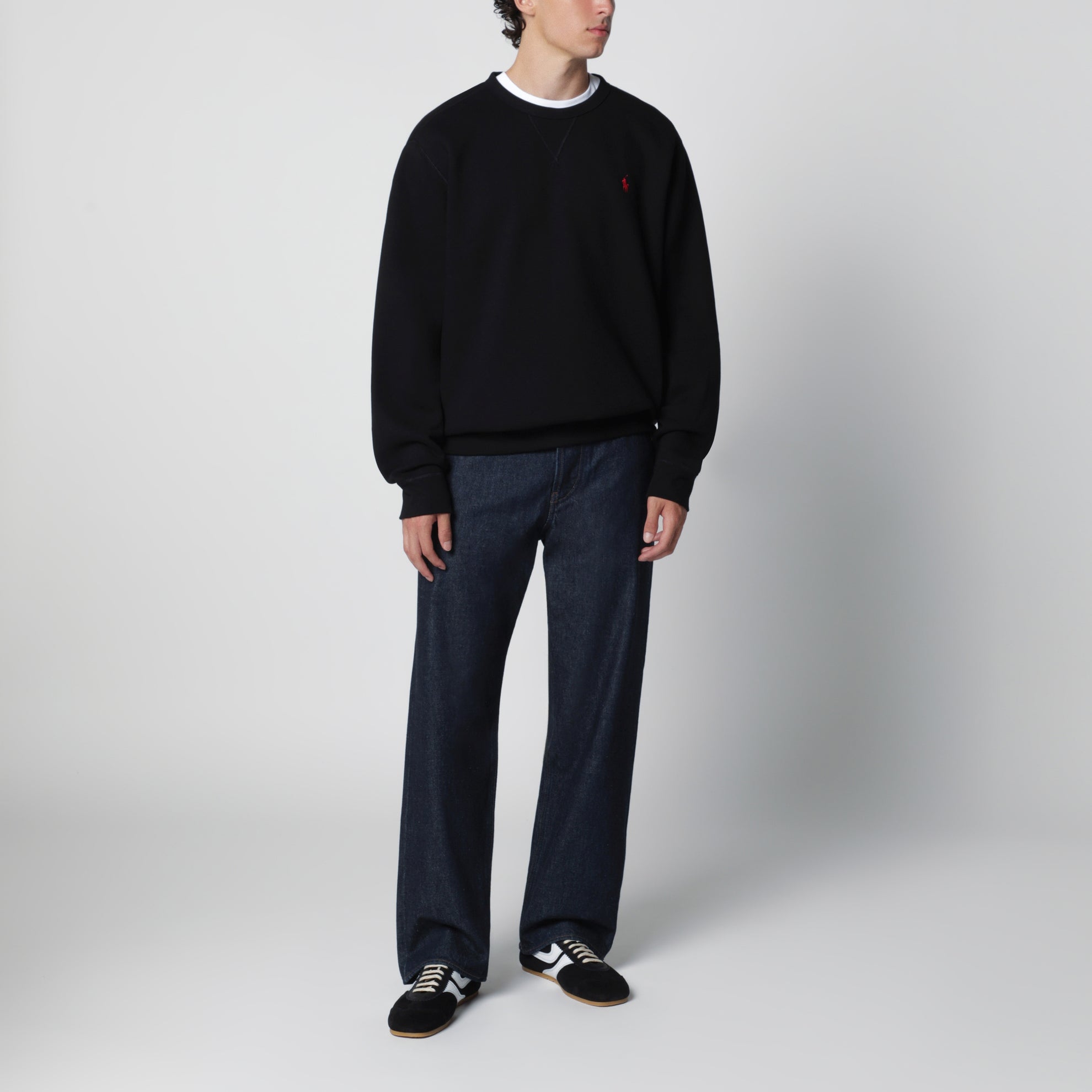 Schwarzes Rundhals-Sweatshirt aus Baumwollmischung