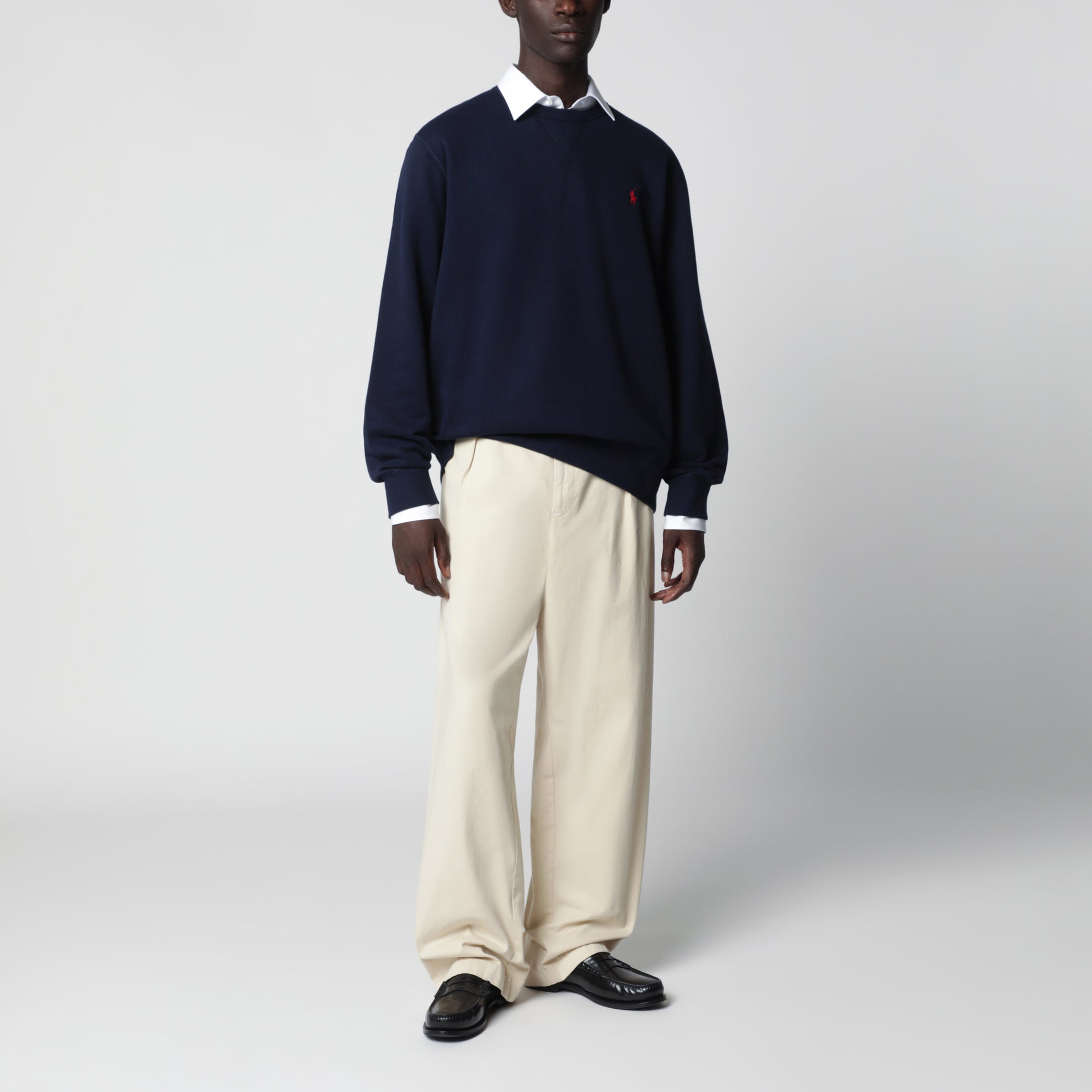 Navyblaues Rundhals-Sweatshirt aus Baumwollmischung