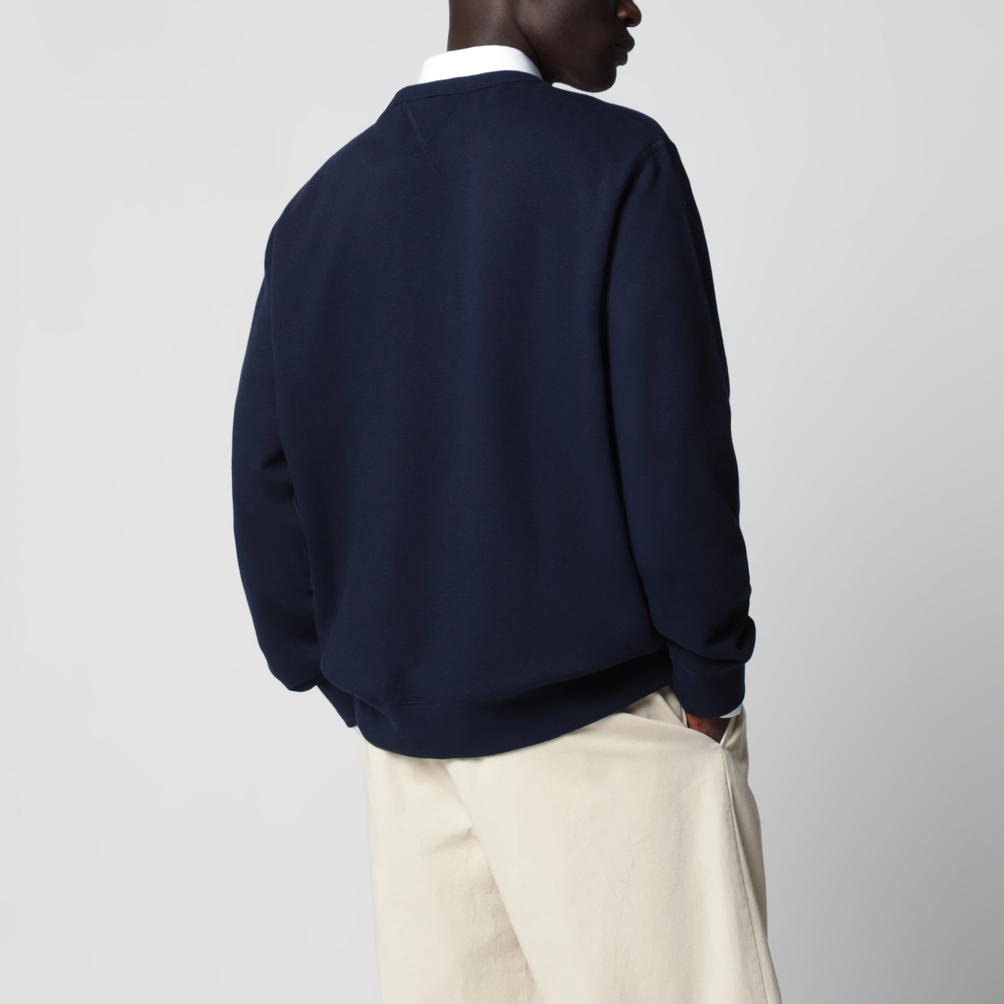 Navyblaues Rundhals-Sweatshirt aus Baumwollmischung