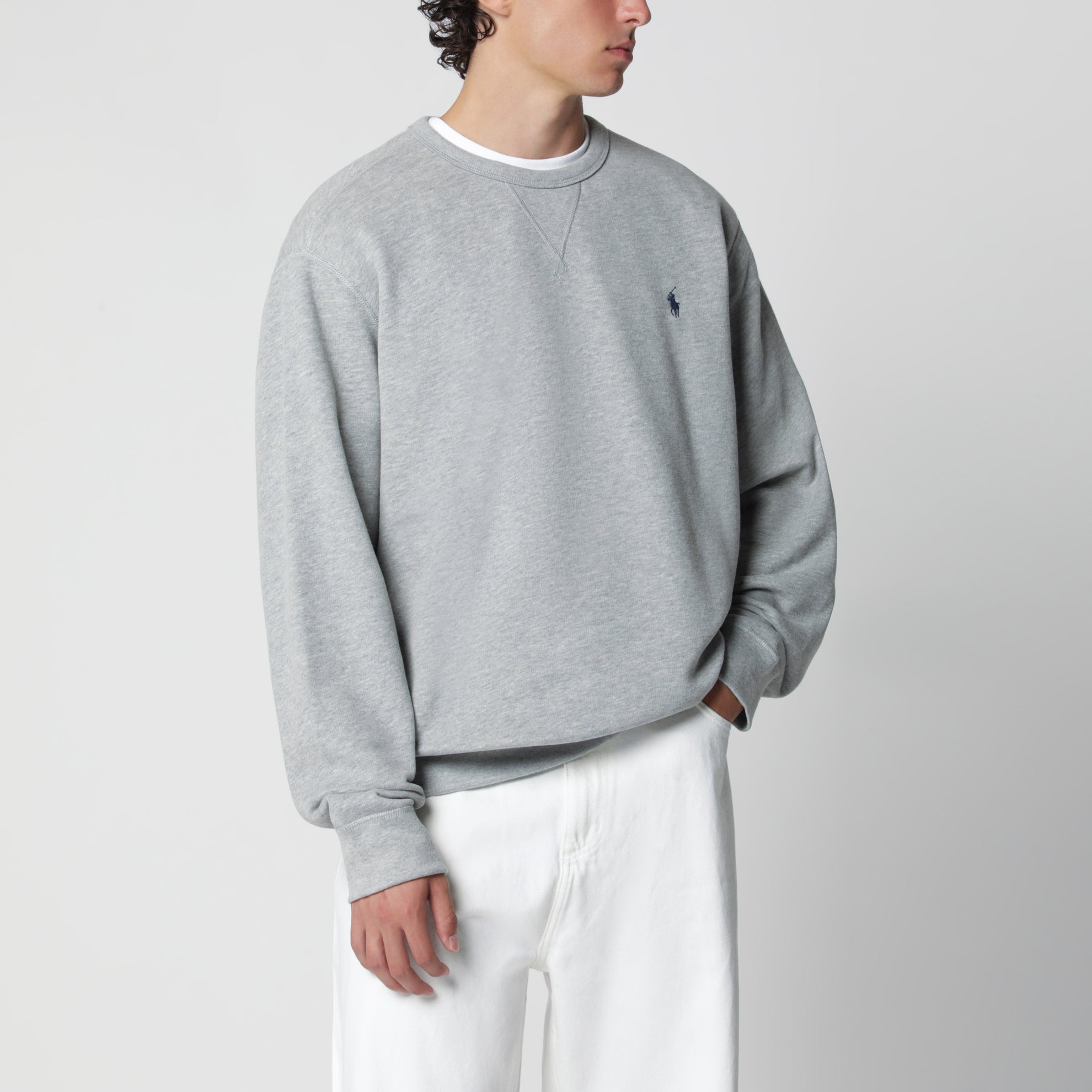 Grey cotton-blend crewneck sweatshirt