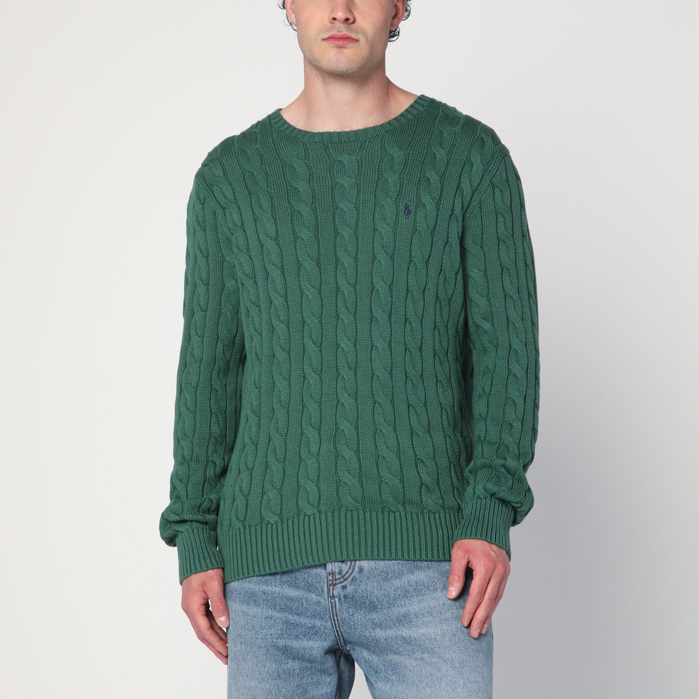 Grüner Zopfpullover aus Baumwolle
