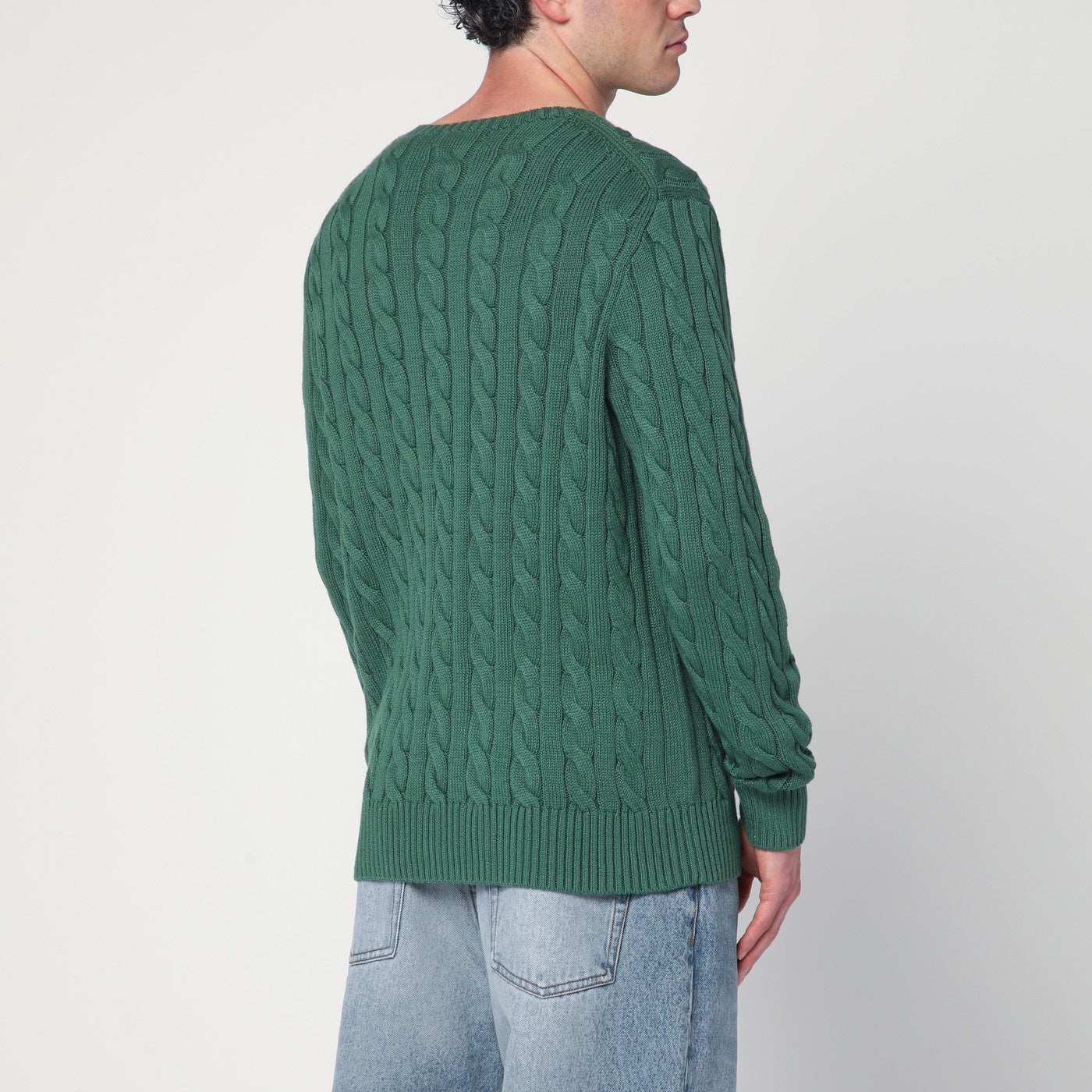 Grüner Zopfpullover aus Baumwolle