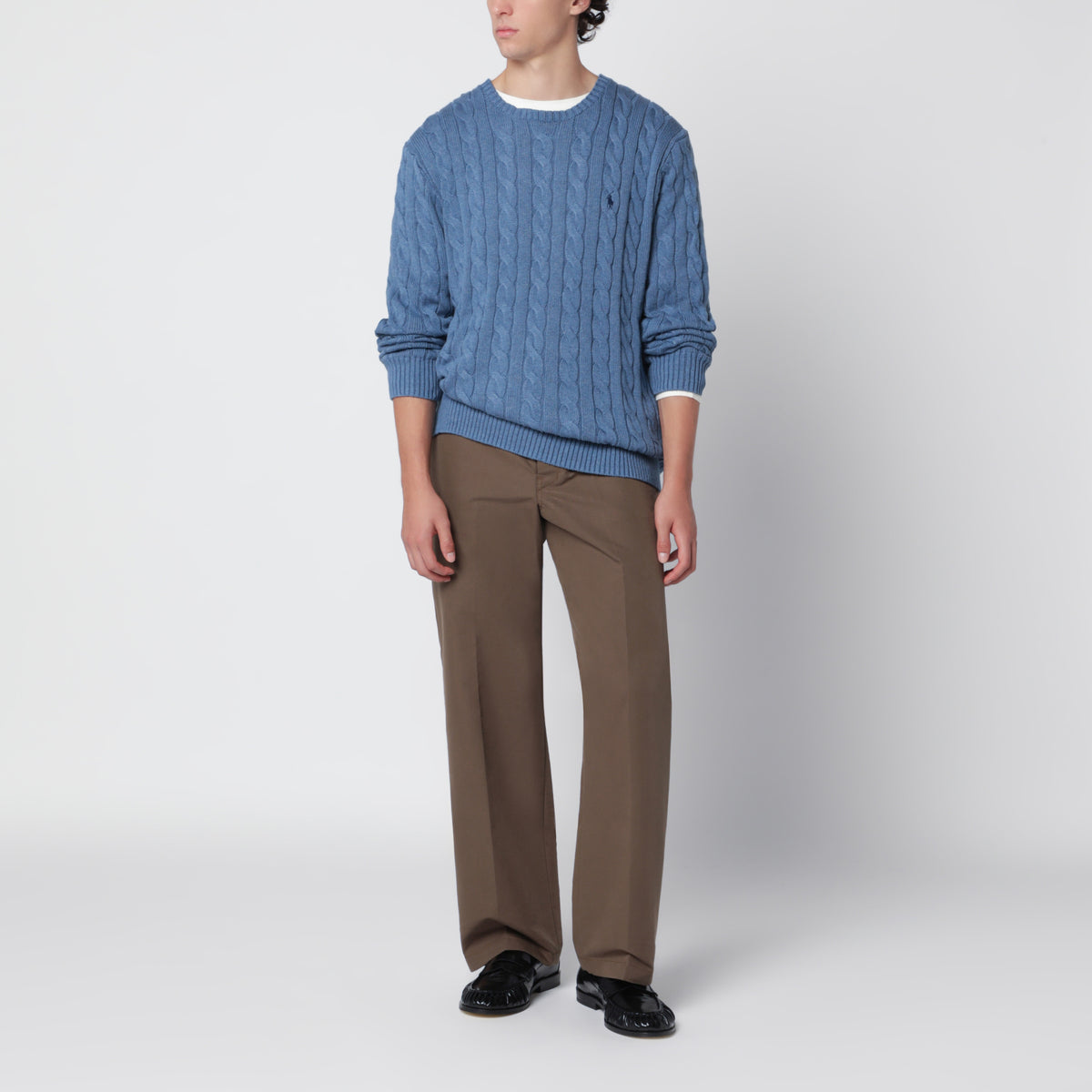 Blue cable-knit cotton sweater