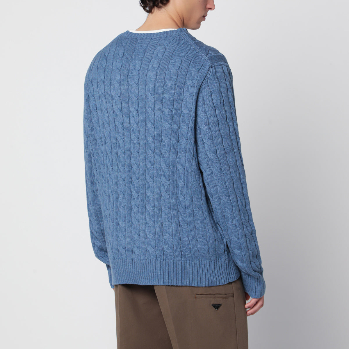 Blue cable-knit cotton sweater