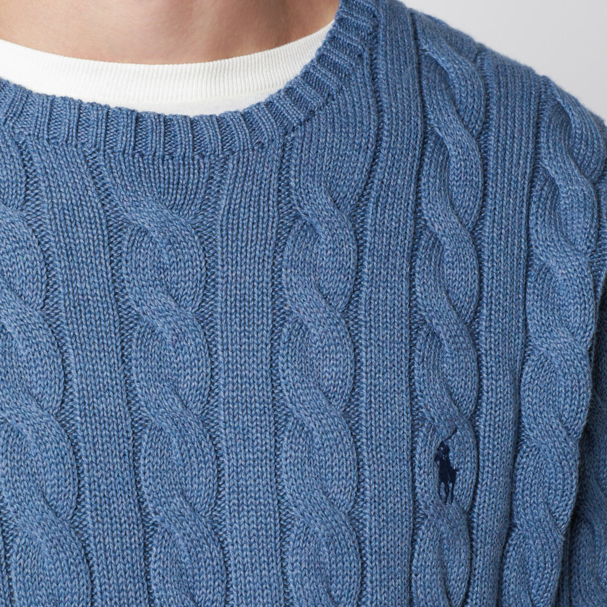 Blue cable-knit cotton sweater