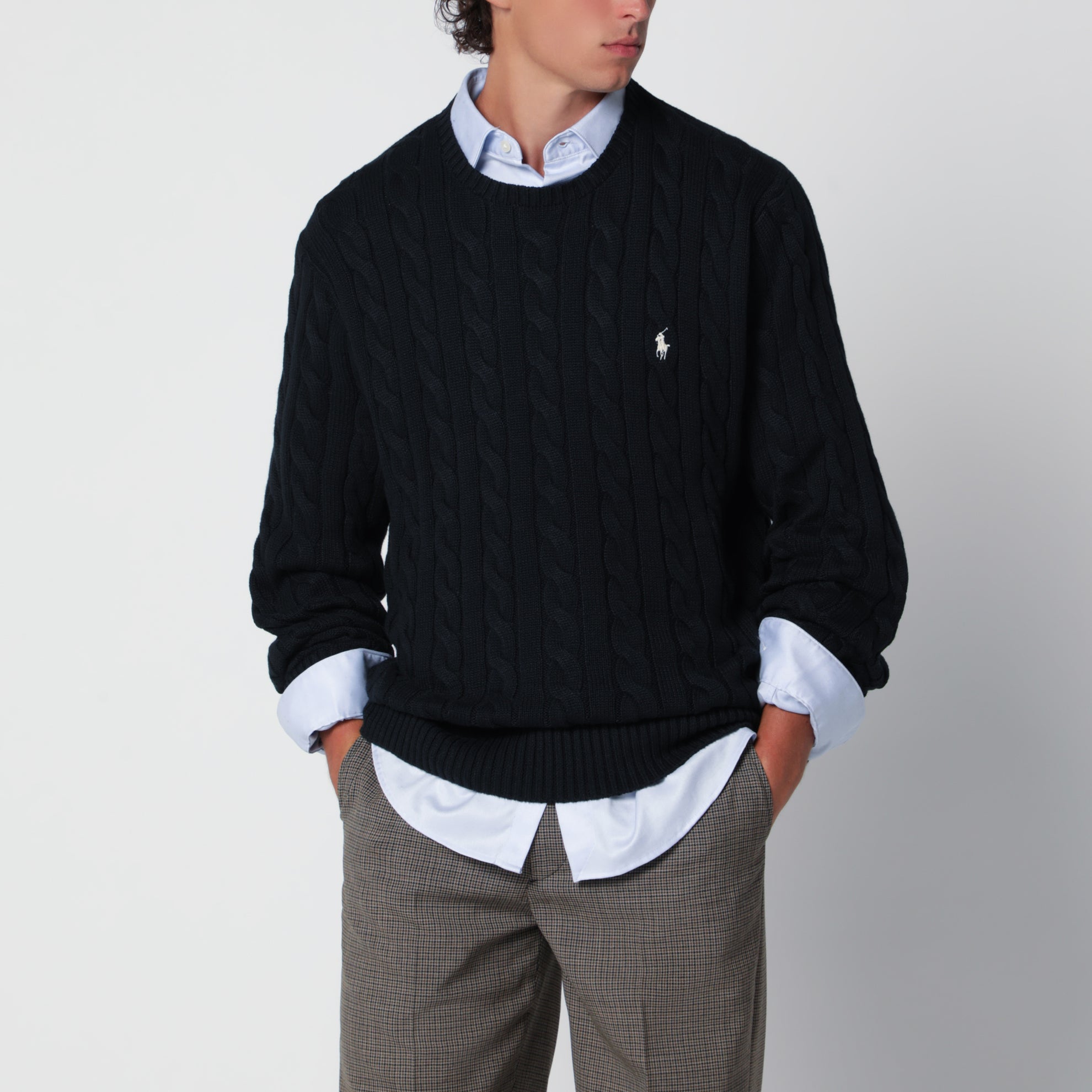 Hunter Navy Cotton Cable-Knit Sweater