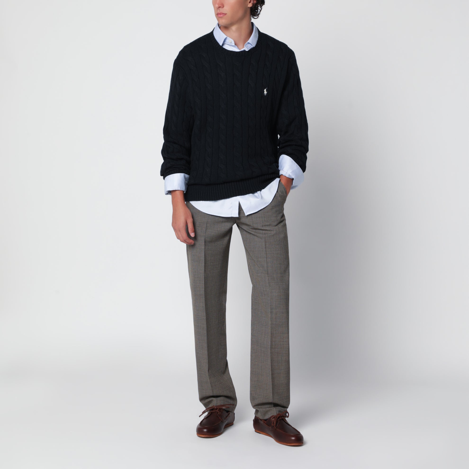 Hunter Navy Cotton Cable-Knit Sweater