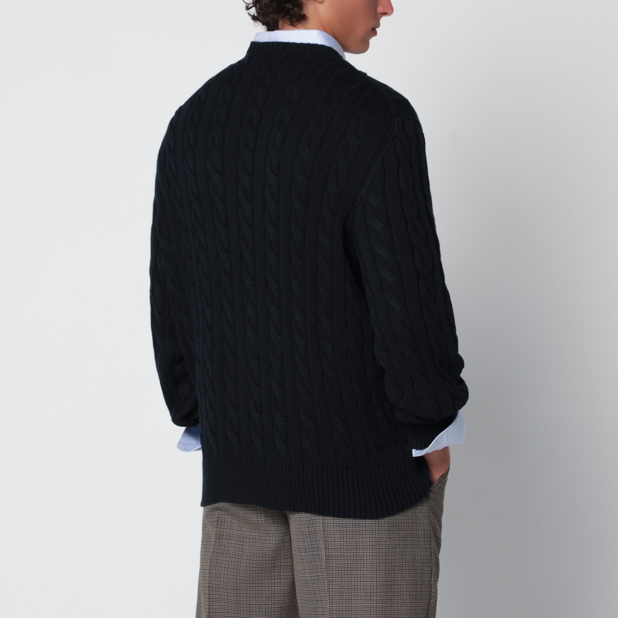 Hunter Navy Cotton Cable-Knit Sweater