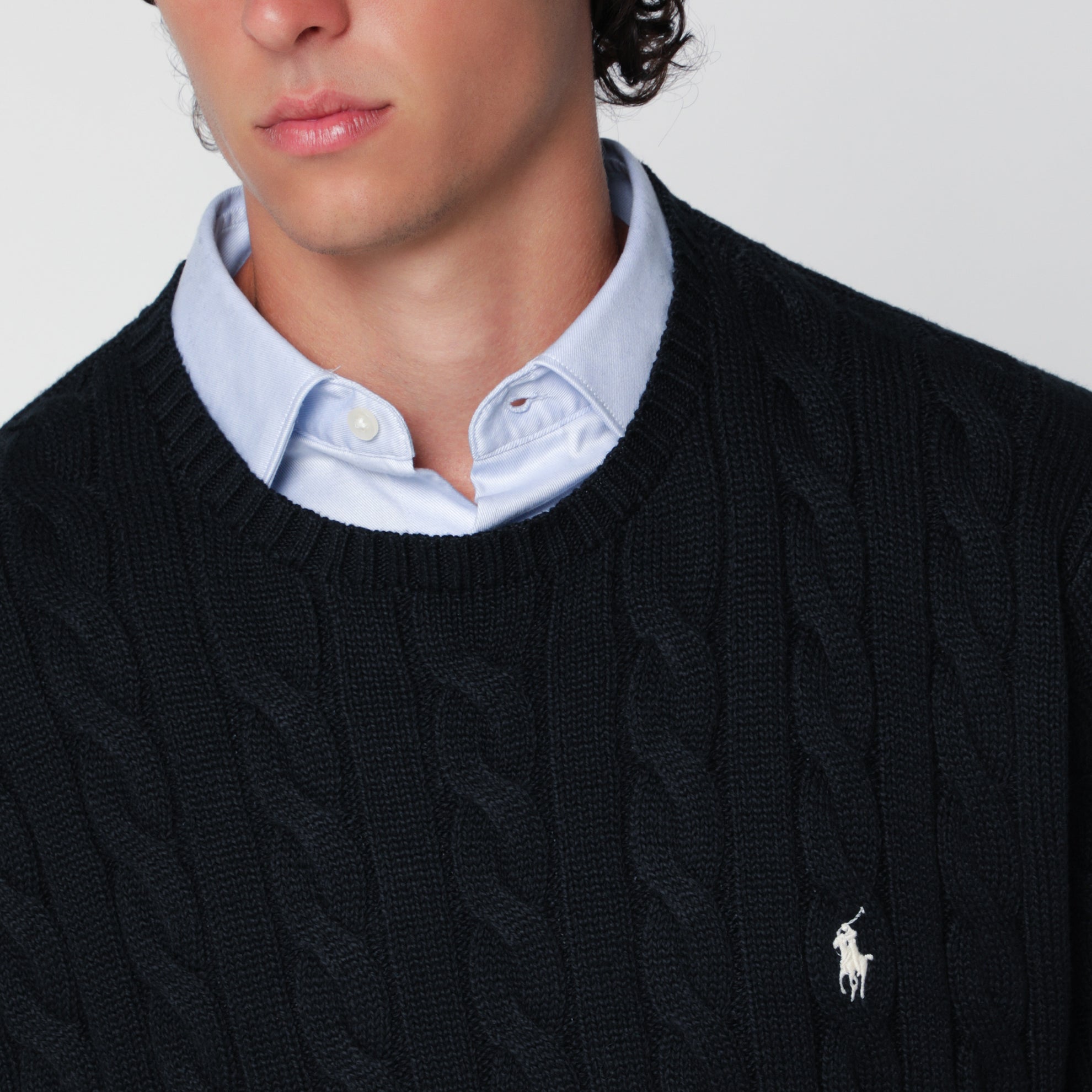 Hunter Navy Cotton Cable-Knit Sweater