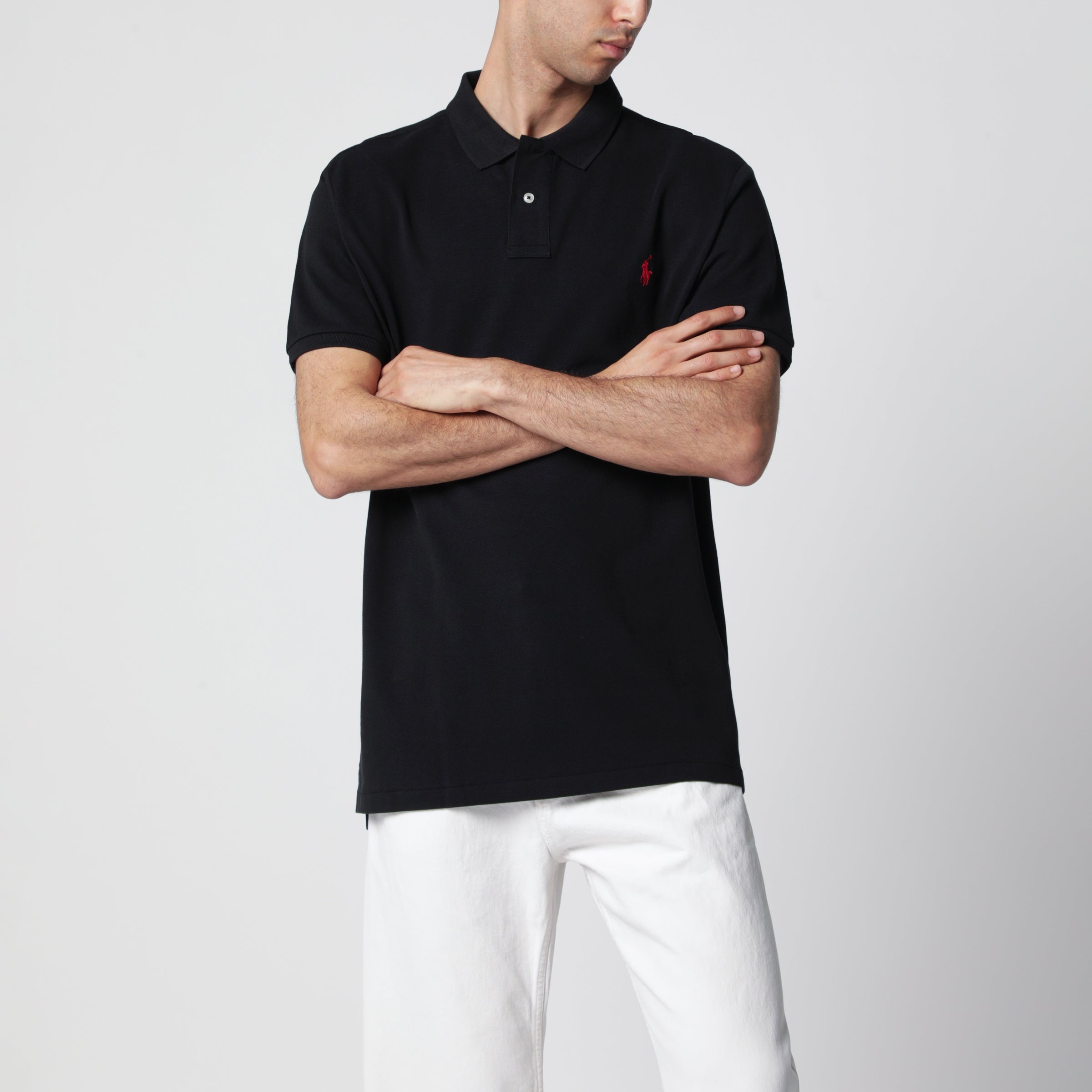 POLO RALPH LAUREN Black cotton Custom Slim-Fit polo | TheDoubleF