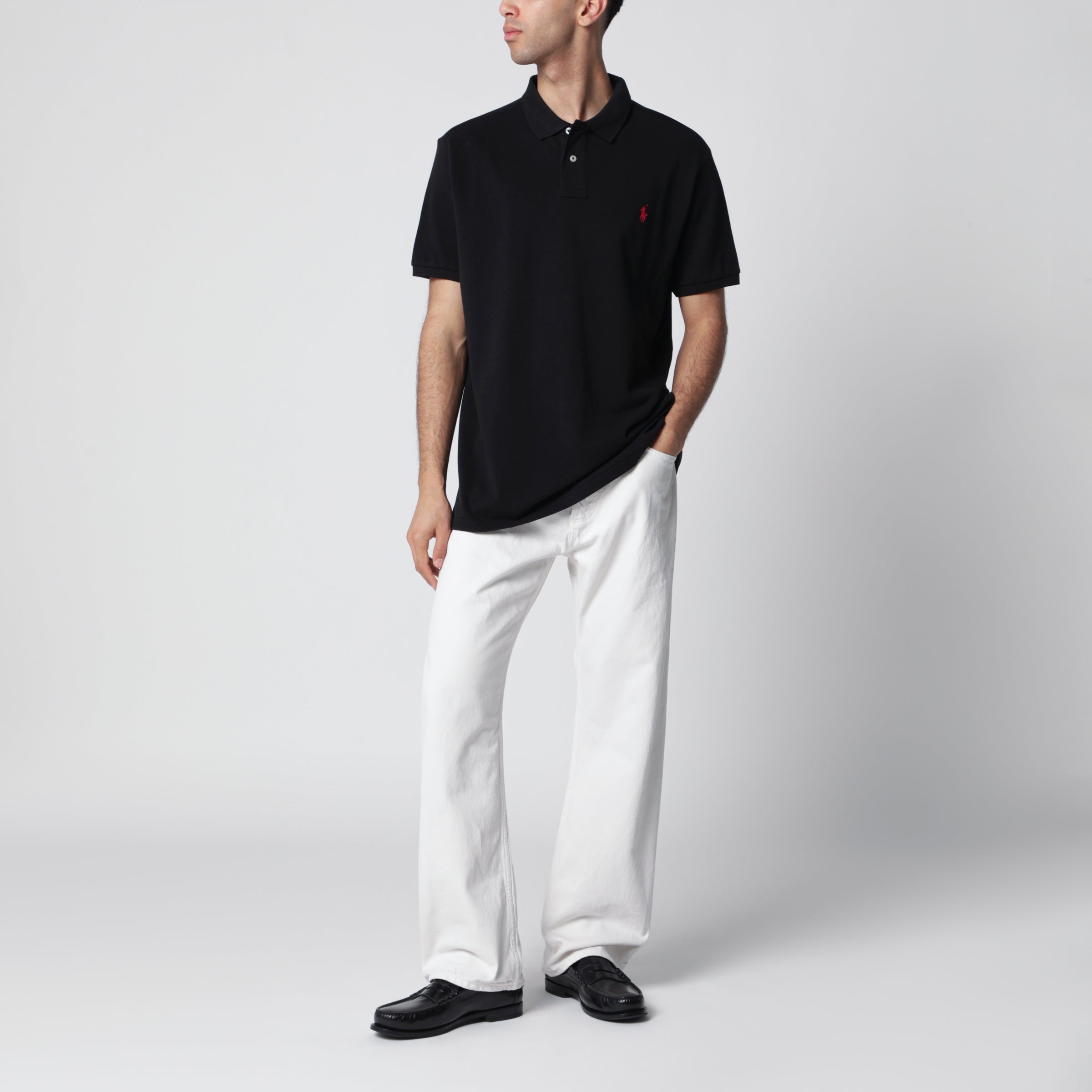 POLO RALPH LAUREN Black cotton Custom Slim-Fit polo | TheDoubleF