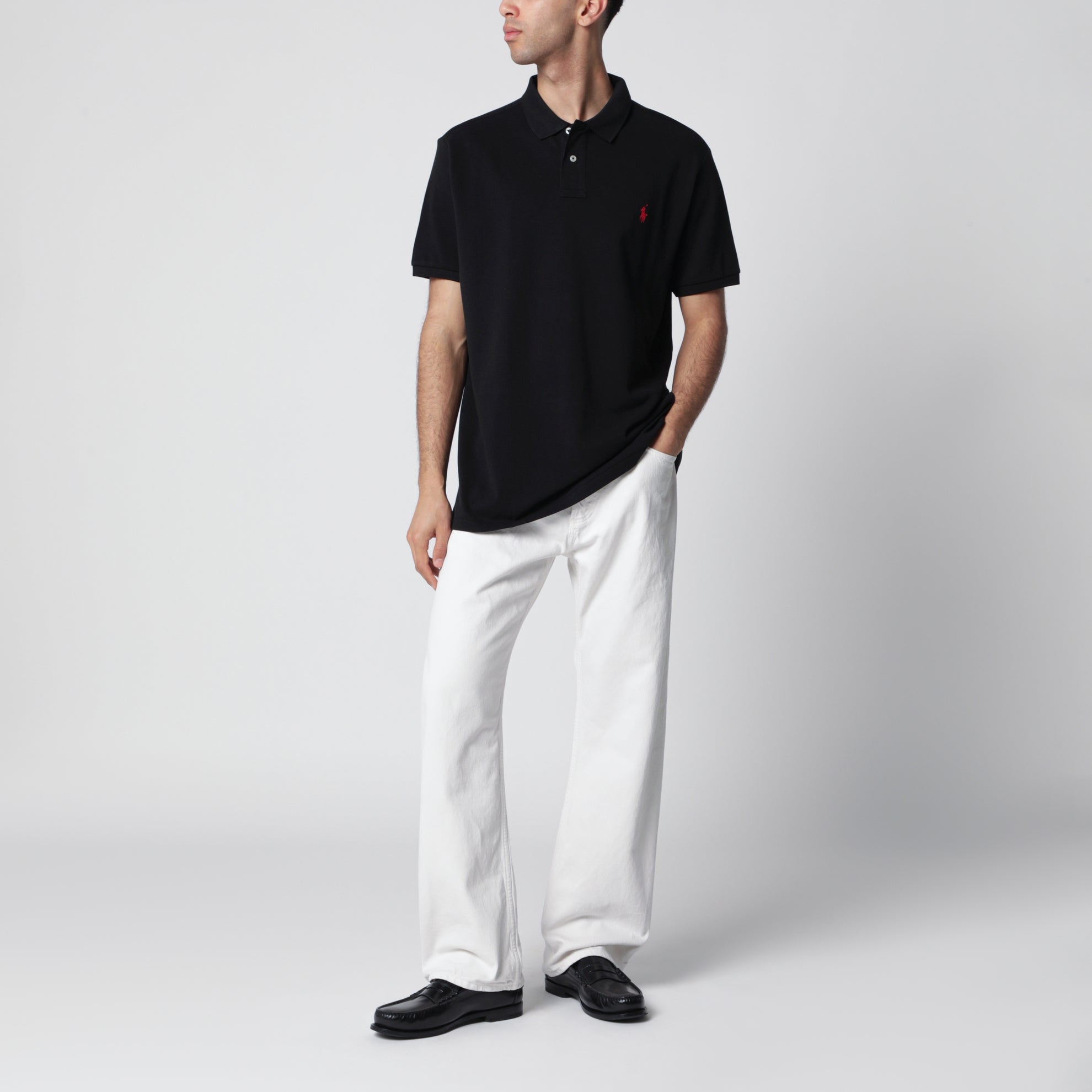 Schwarzes Custom Slim-Fit Poloshirt aus Baumwolle