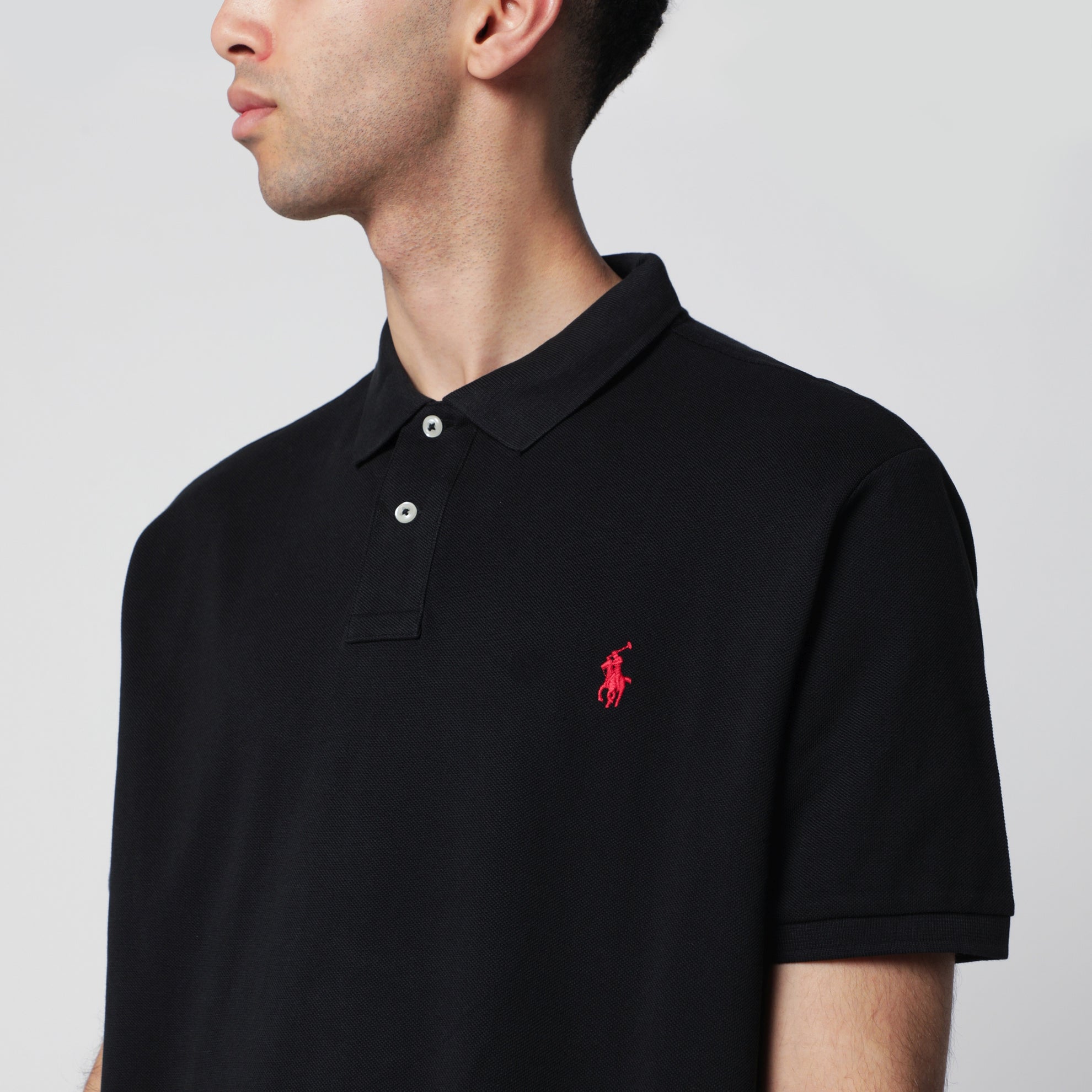 Schwarzes Custom Slim-Fit Poloshirt aus Baumwolle