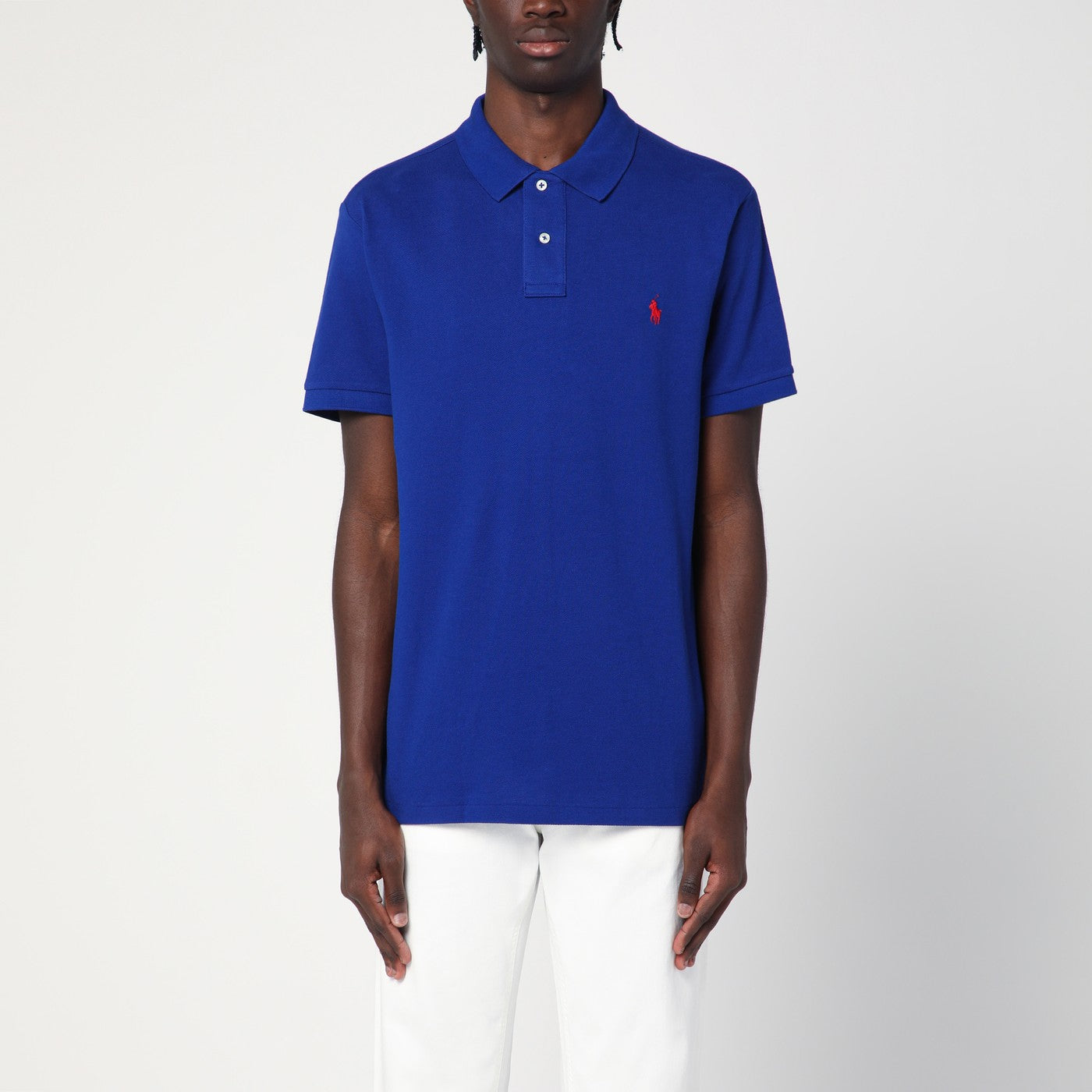 Polo blu elettrico Custom Slim-Fit