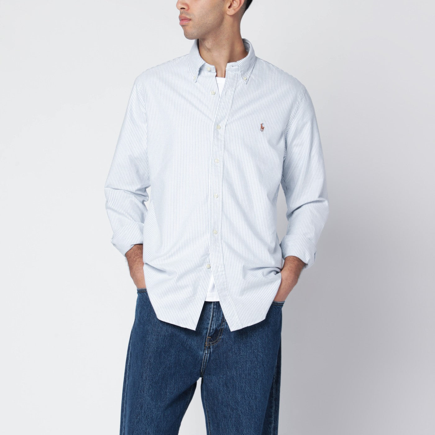 Light blue/white striped Oxford shirt Custom-fit