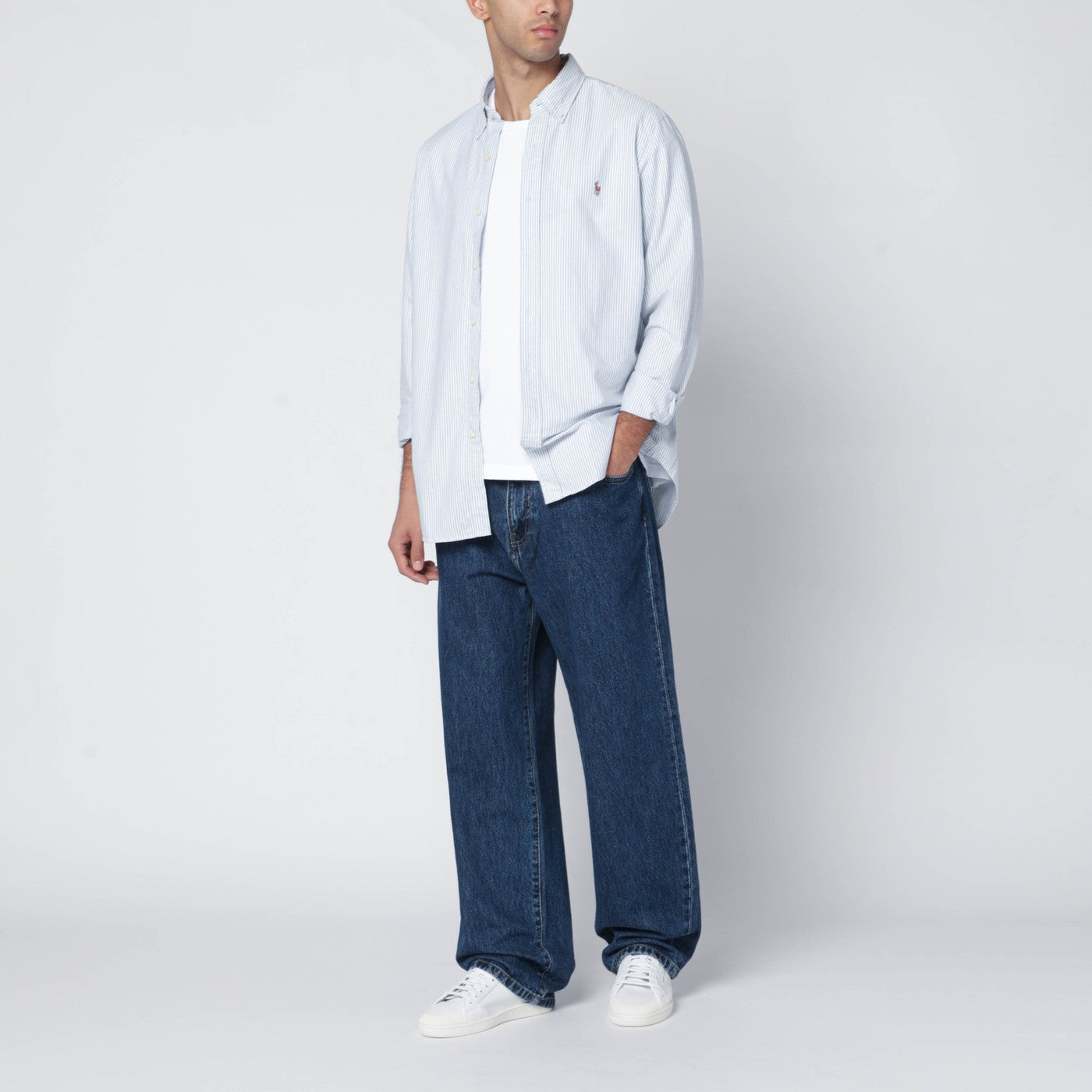 Light blue/white striped Oxford shirt Custom-fit