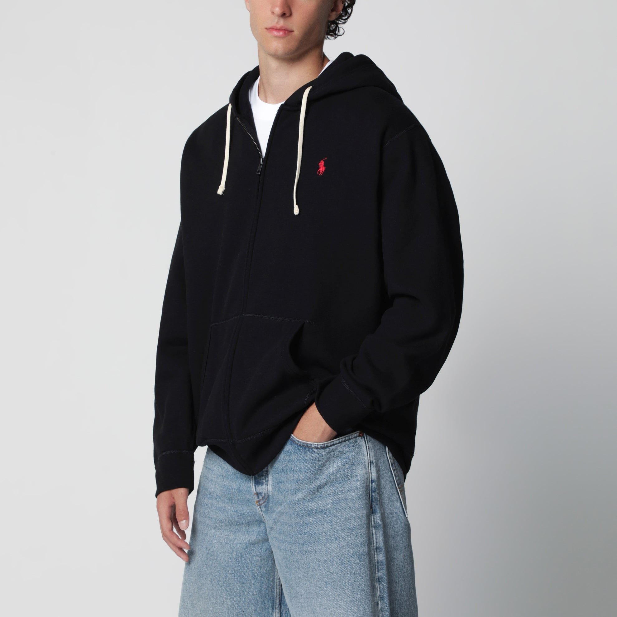 Felpa con cappuccio e zip nera