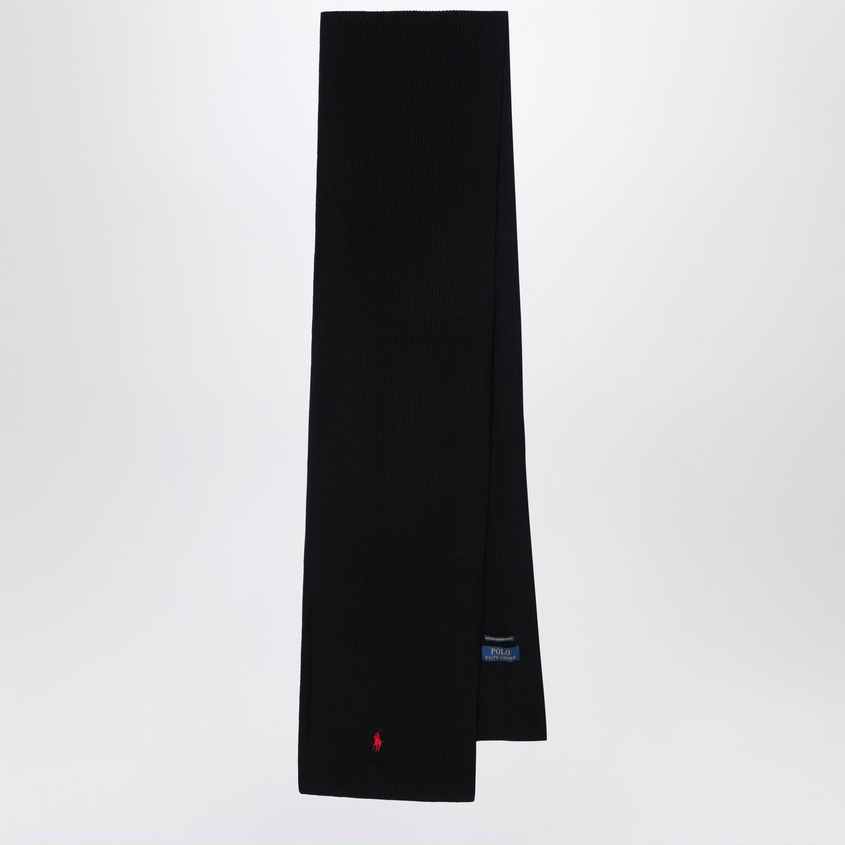Black wool scarf with embroidered pony