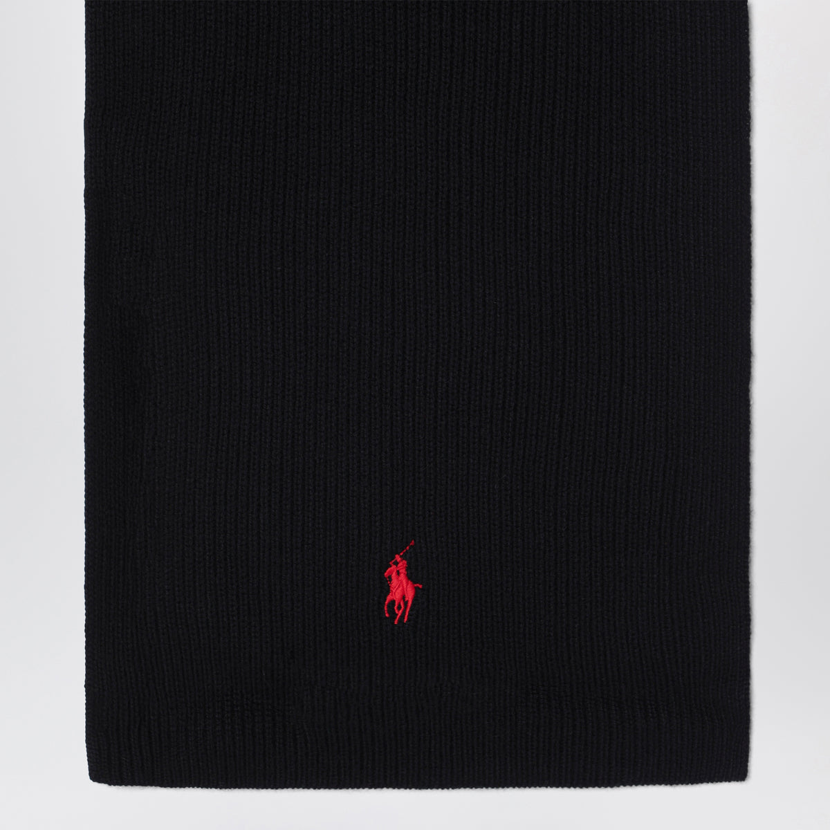 Black wool scarf with embroidered pony
