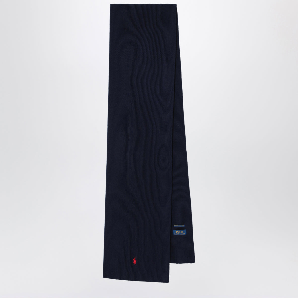 Navy wool scarf with embroidered pony