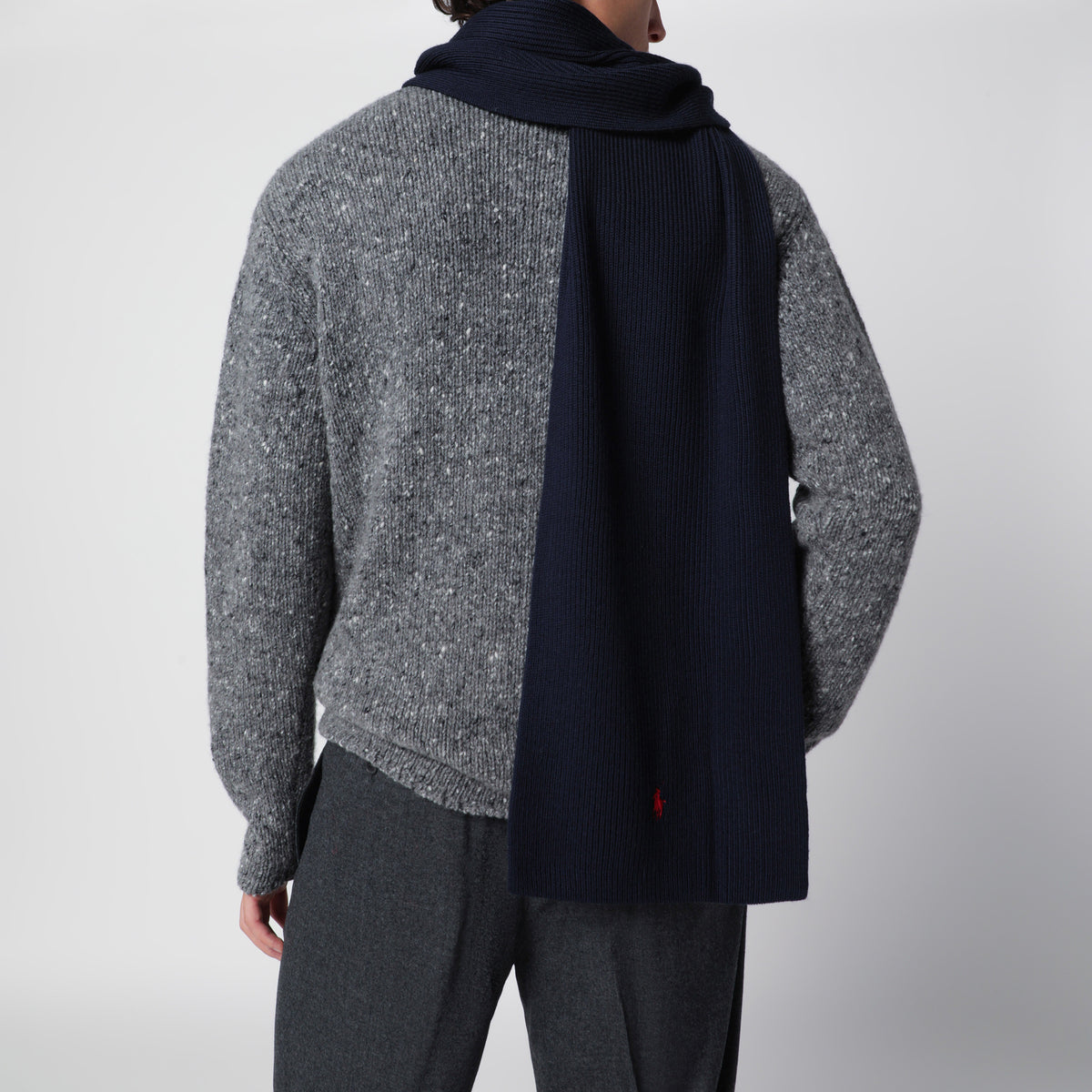 Navy wool scarf with embroidered pony