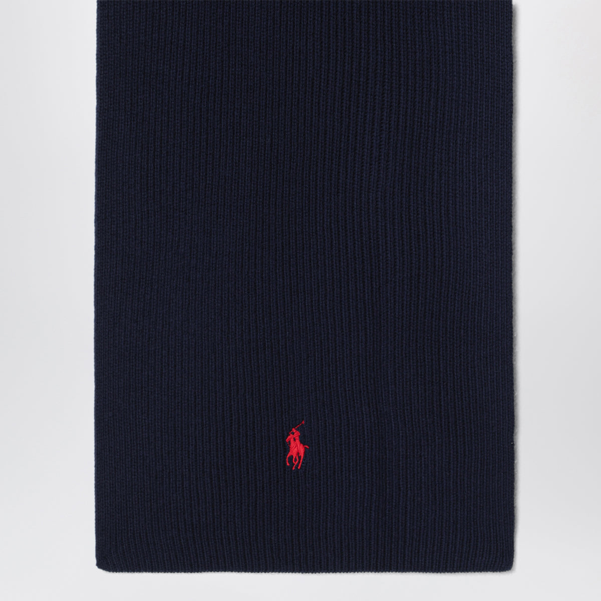 Navy wool scarf with embroidered pony