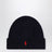 Navy blue wool hat with pony