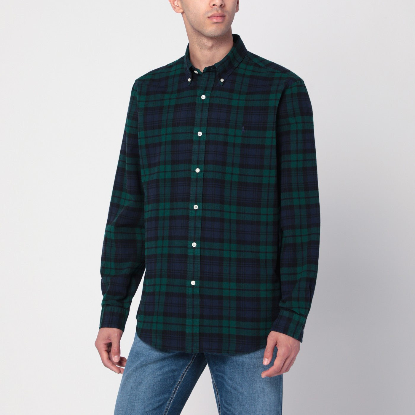 Blue navy/green check pattern shirt Custom-Fit