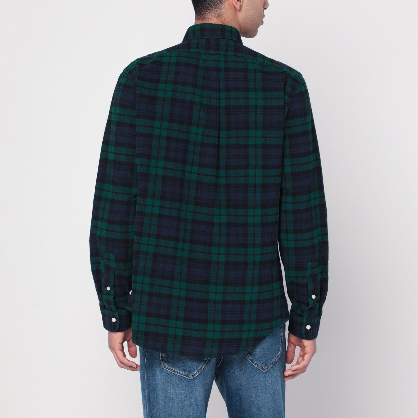 Blue navy/green check pattern shirt Custom-Fit